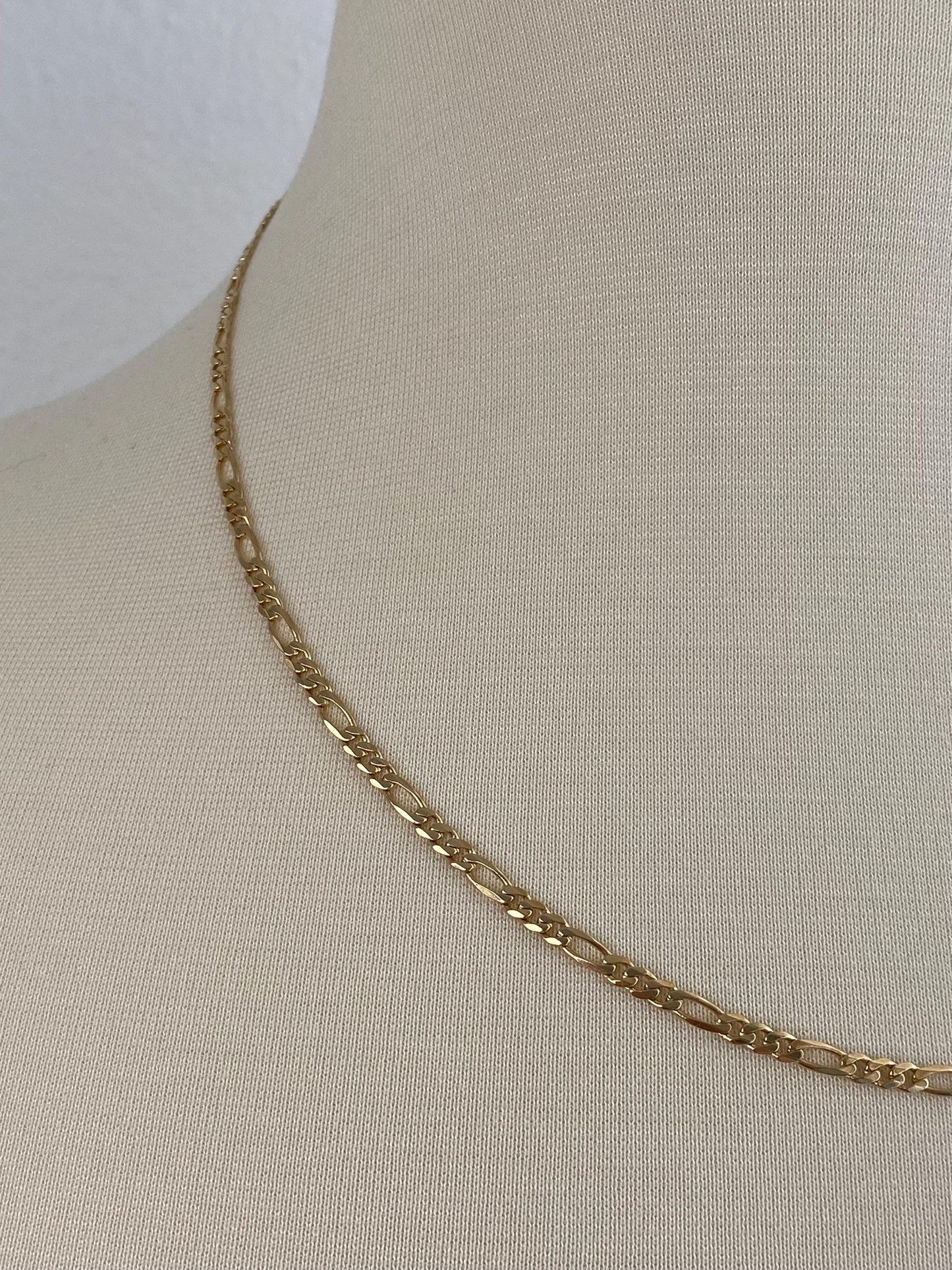 Vintage Solid 14k Yellow Gold Figaro Chain Necklace - 20.25 inches