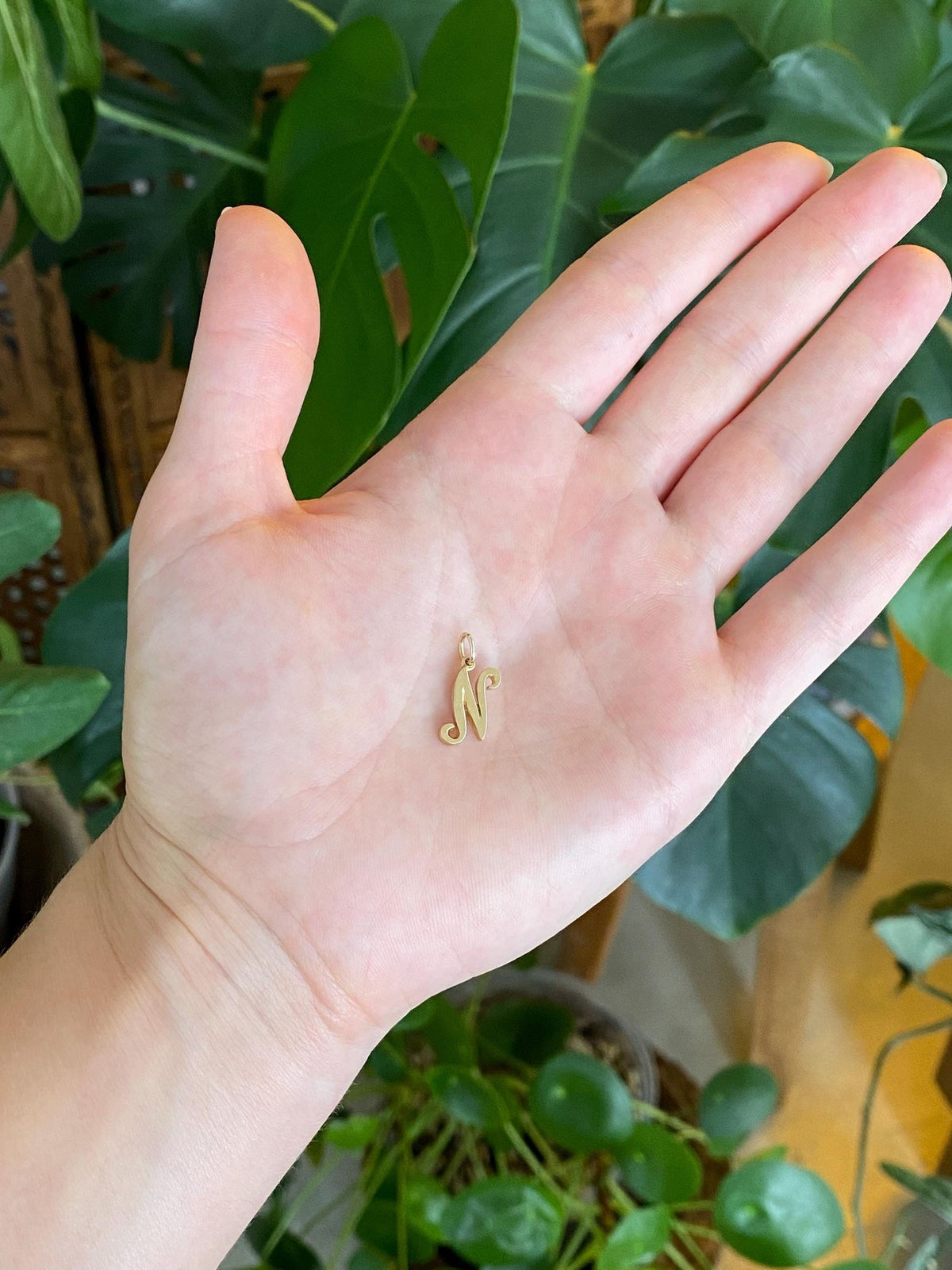 Solid 14k Yellow Gold Initial 'N' Charm