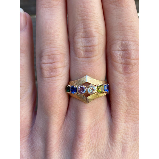 Vintage Solid 14k Yellow Gold Colored Spinel Ring Band - Size 5.75