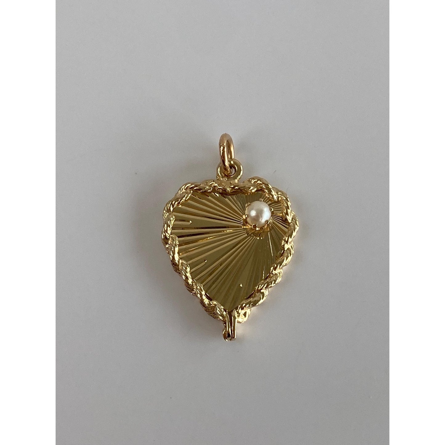 Vintage Solid 14k Yellow Gold Pearl Engine Turned Heart Charm