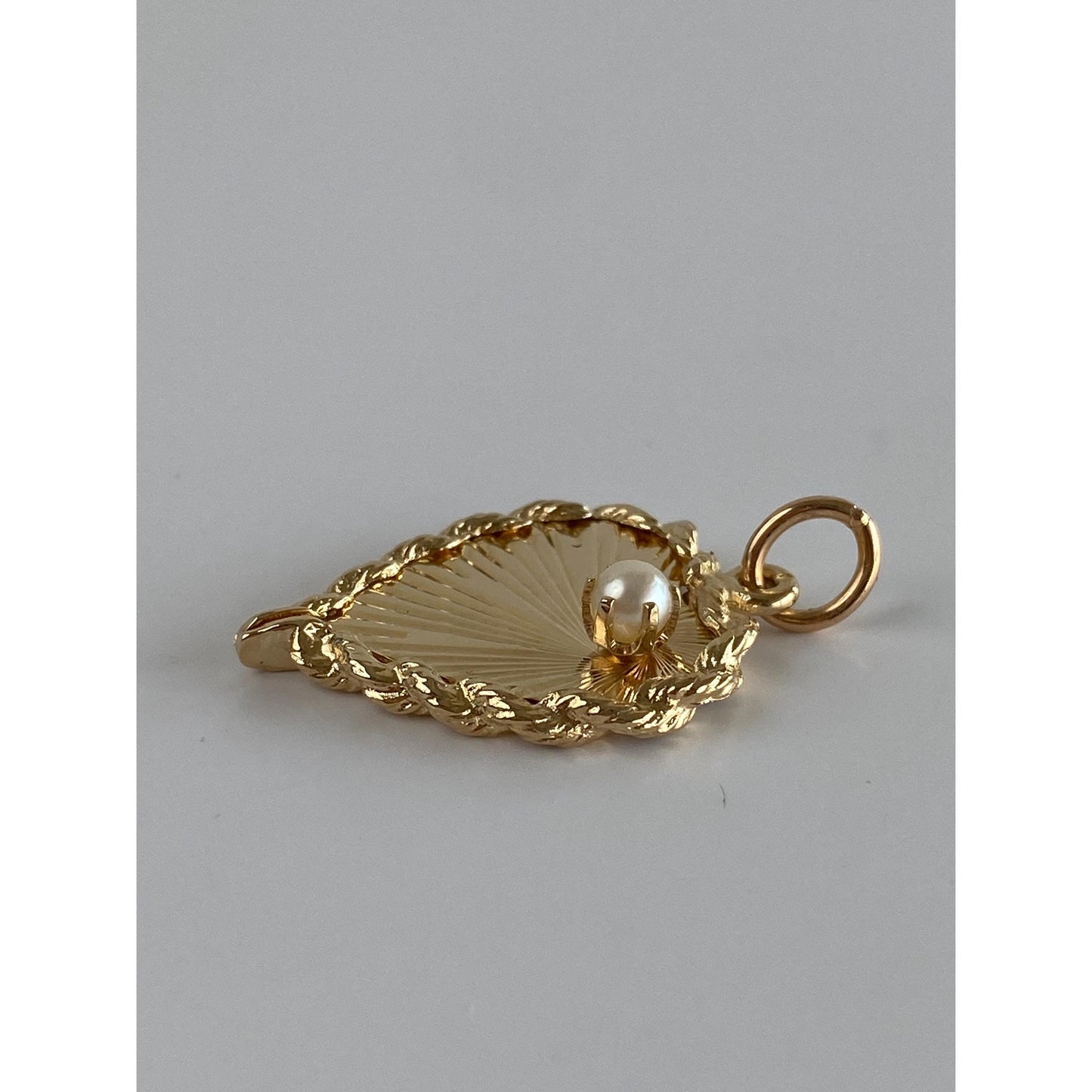 Vintage Solid 14k Yellow Gold Pearl Engine Turned Heart Charm