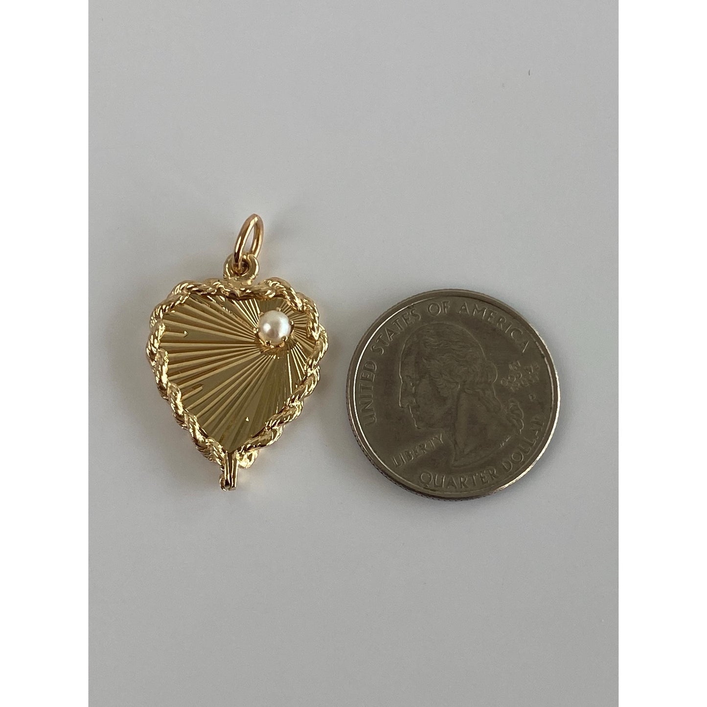 Vintage Solid 14k Yellow Gold Pearl Engine Turned Heart Charm