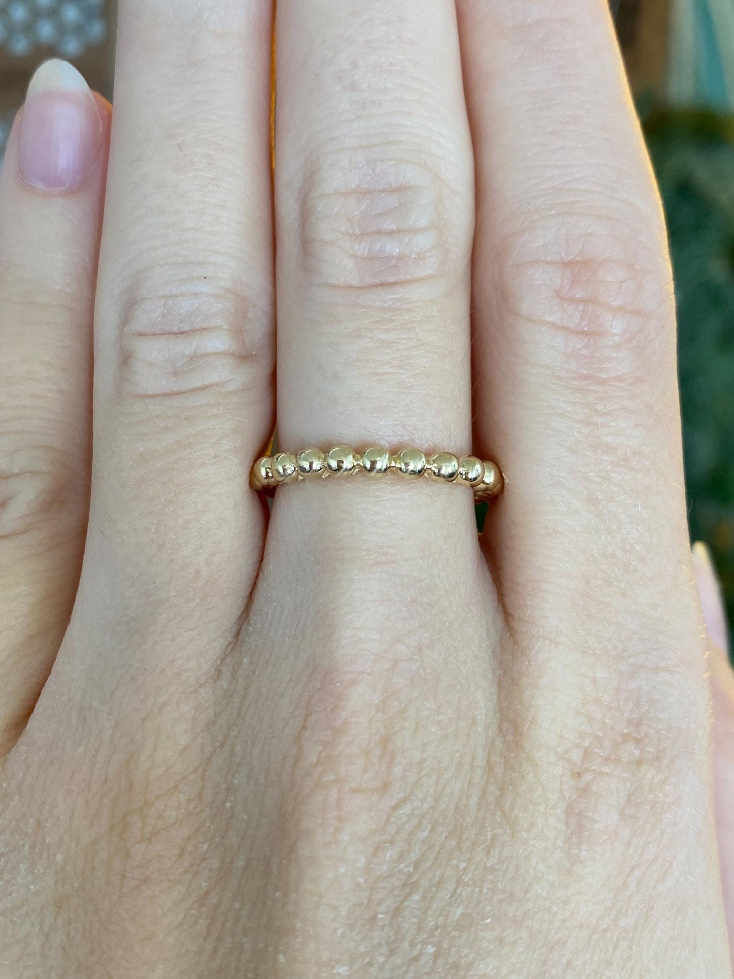 Vintage Solid 14k Yellow Gold Beaded Wire Ring Band - Size 6.5