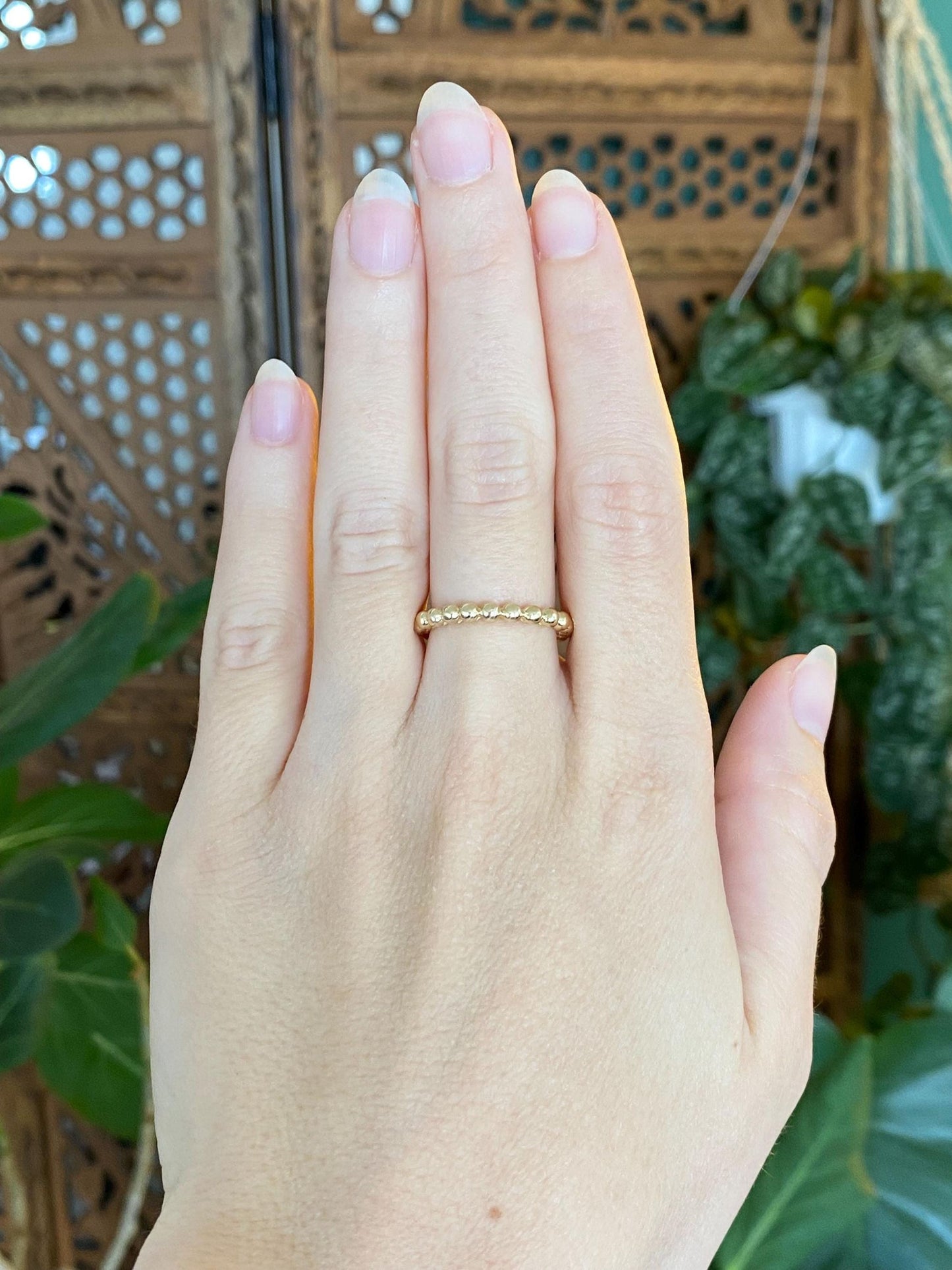 Vintage Solid 14k Yellow Gold Beaded Wire Ring Band - Size 6.5
