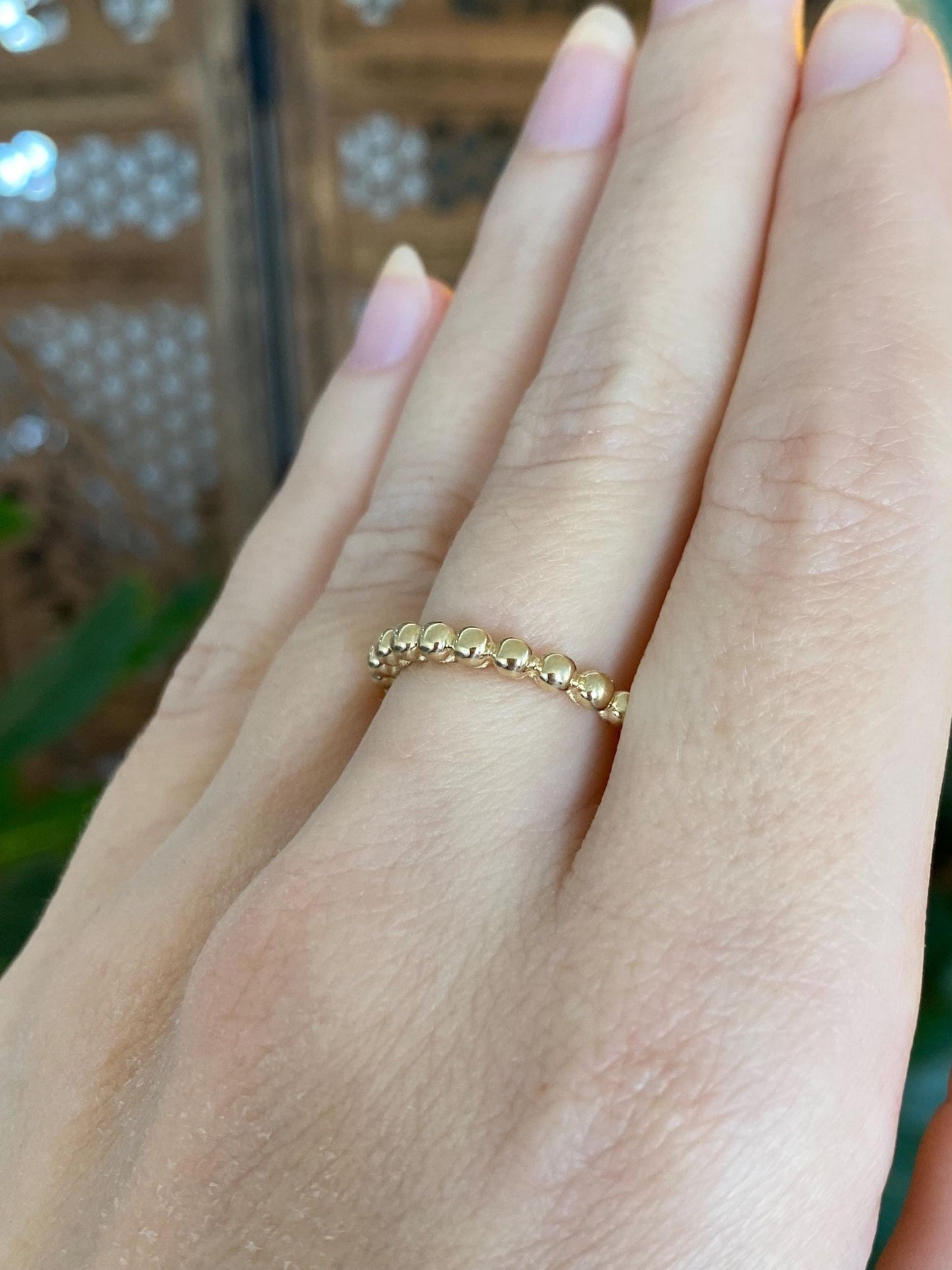 Vintage Solid 14k Yellow Gold Beaded Wire Ring Band - Size 6.5