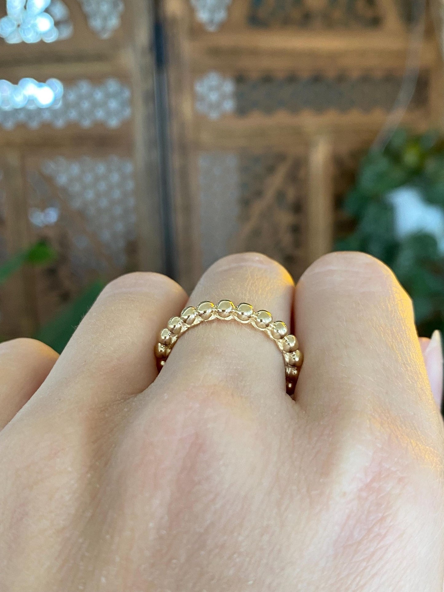 Vintage Solid 14k Yellow Gold Beaded Wire Ring Band - Size 6.5