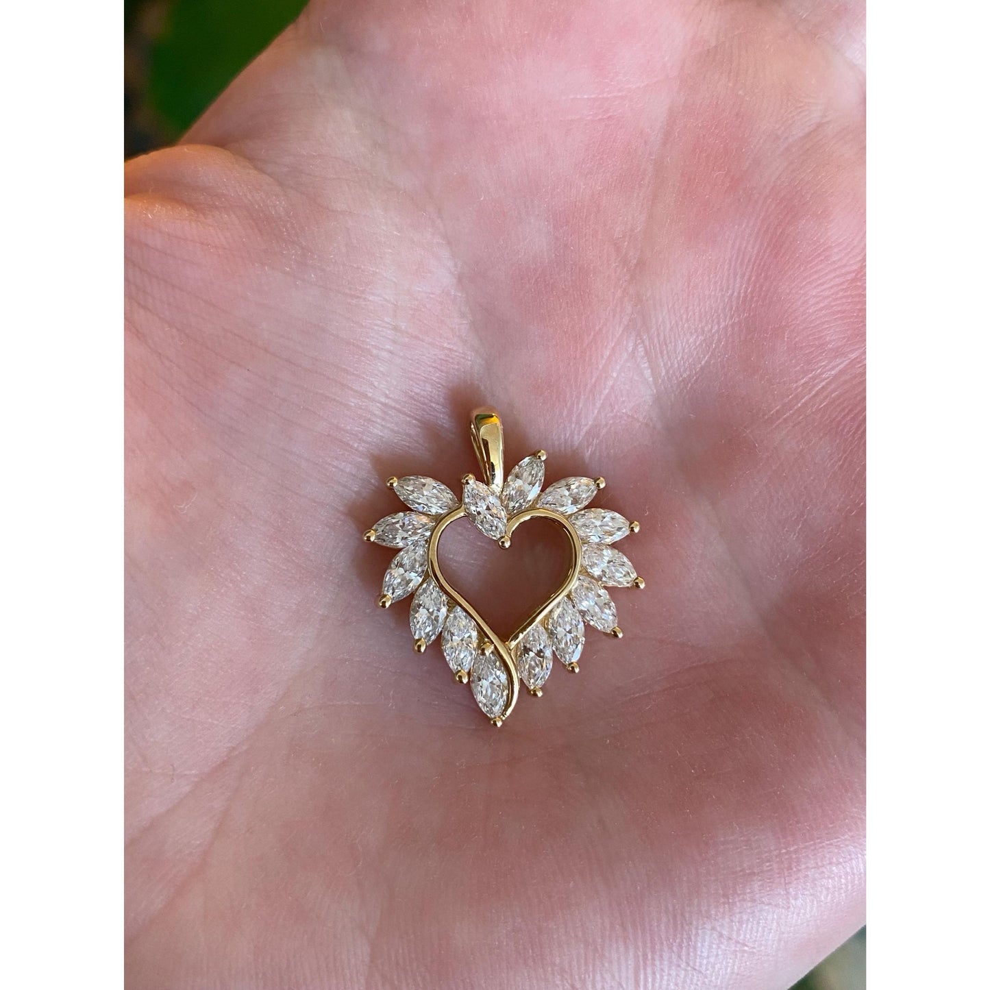 Vintage Solid 14k Yellow Gold Clear Cubic Zirconia Heart Charm