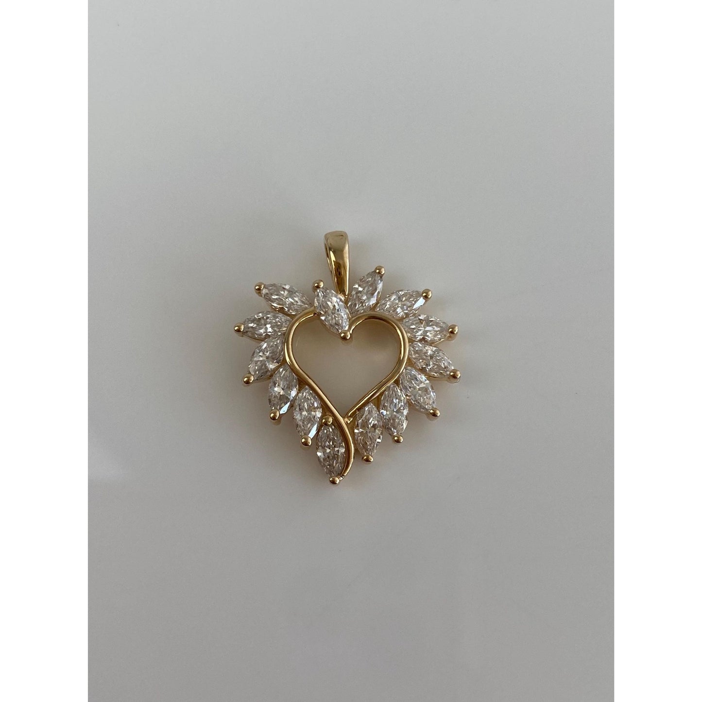 Vintage Solid 14k Yellow Gold Clear Cubic Zirconia Heart Charm