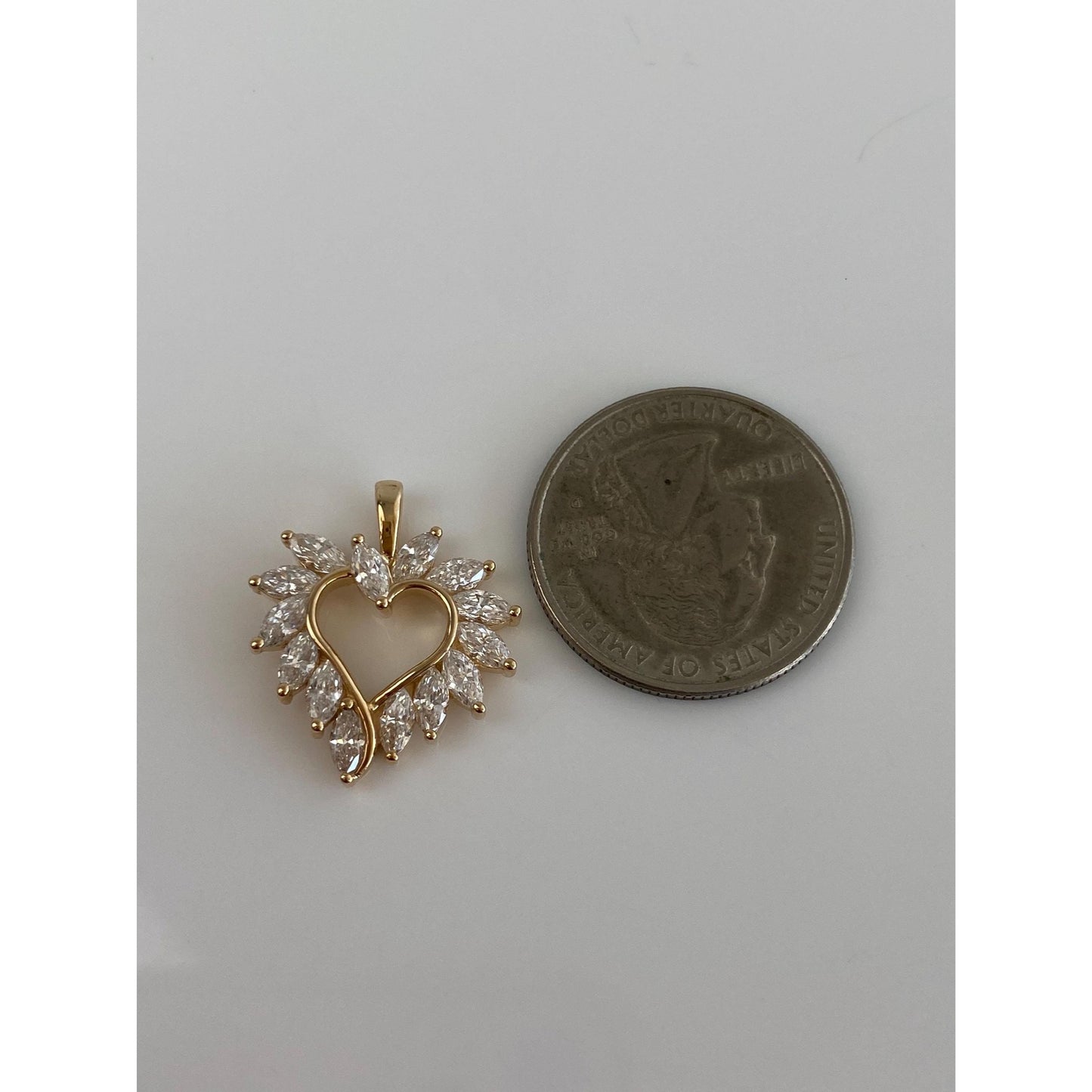 Vintage Solid 14k Yellow Gold Clear Cubic Zirconia Heart Charm