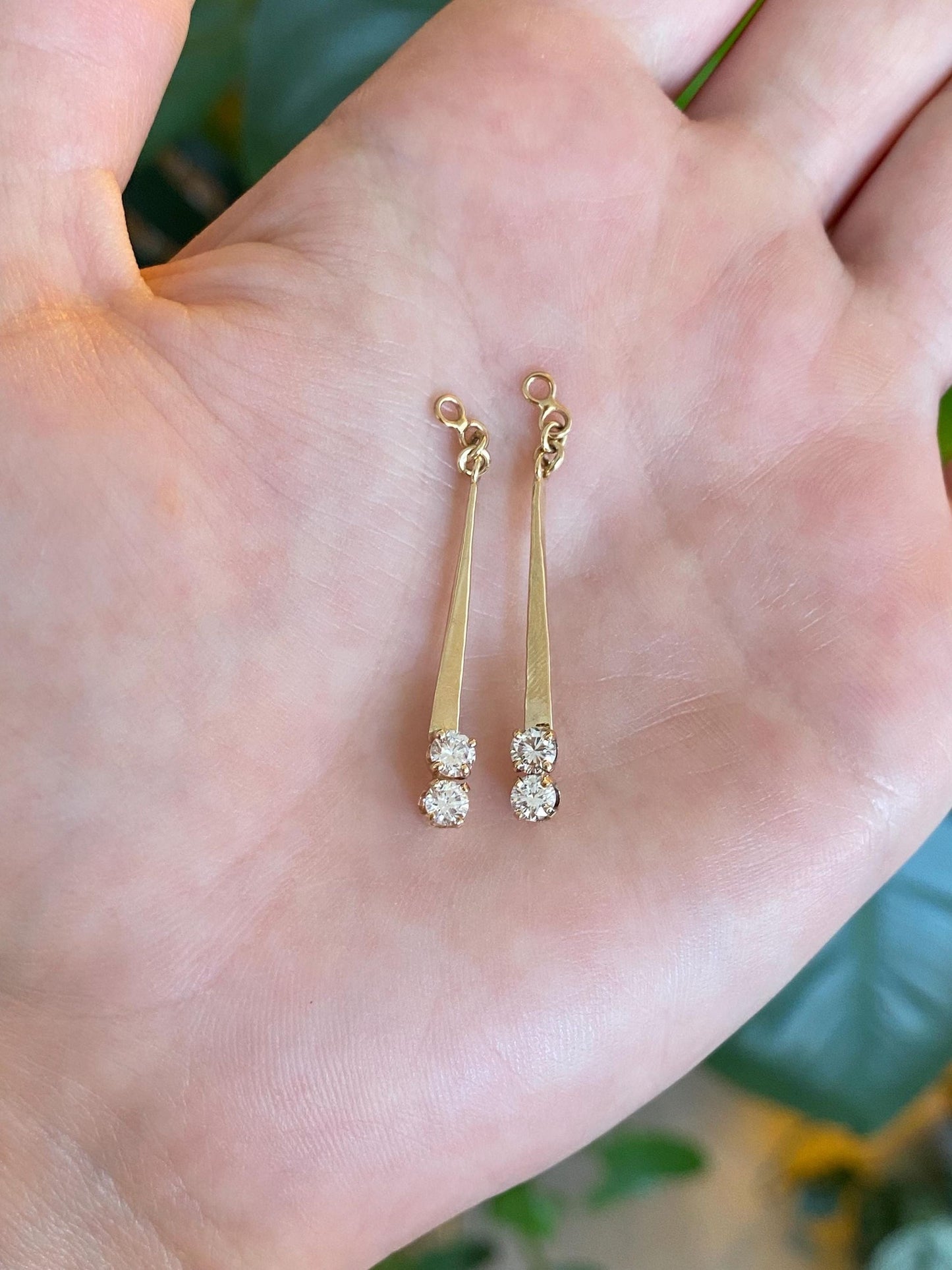 Vintage Solid 14k Yellow Gold Diamonds Dangle Earring Jackets