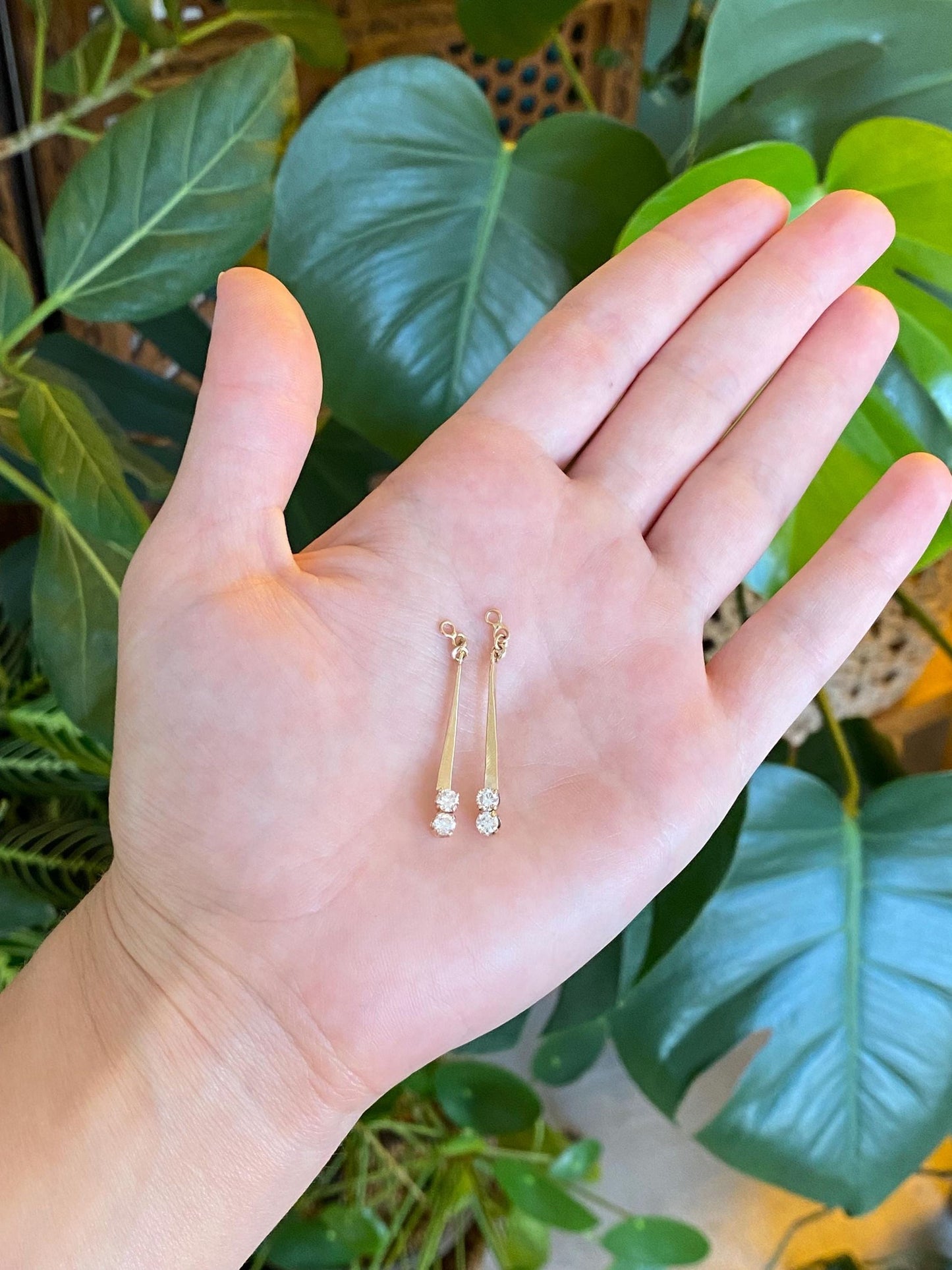 Vintage Solid 14k Yellow Gold Diamonds Dangle Earring Jackets