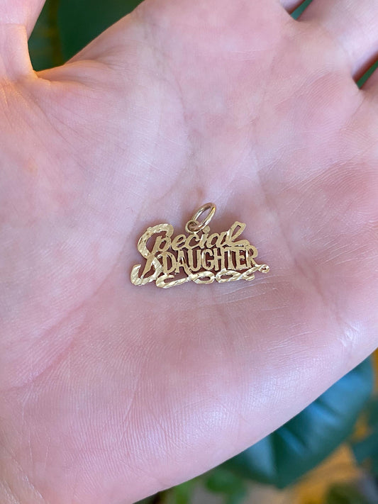 Vintage Solid 14k Yellow Gold Diamond Cut 'Special Daughter' Charm