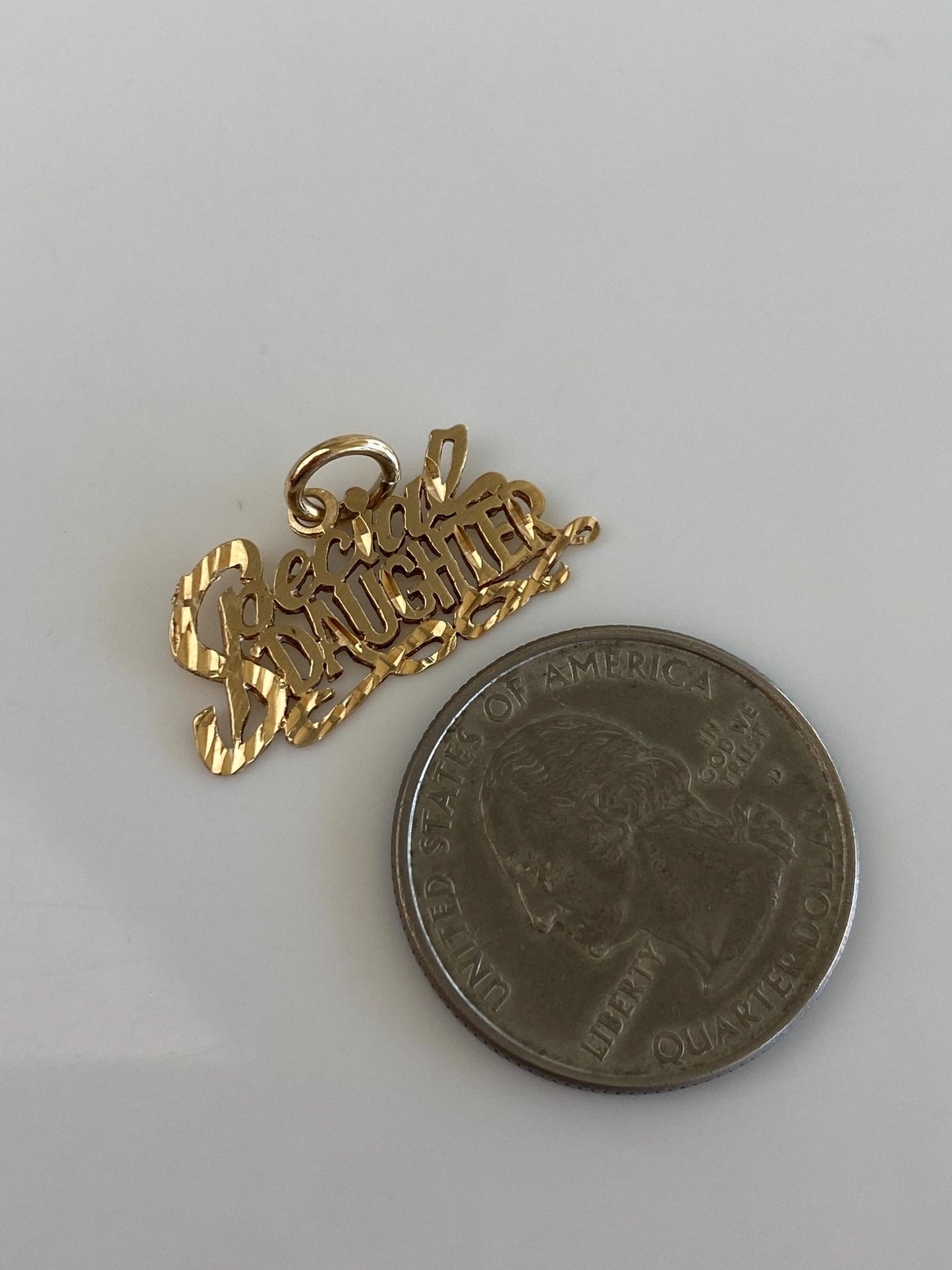 Vintage Solid 14k Yellow Gold Diamond Cut 'Special Daughter' Charm