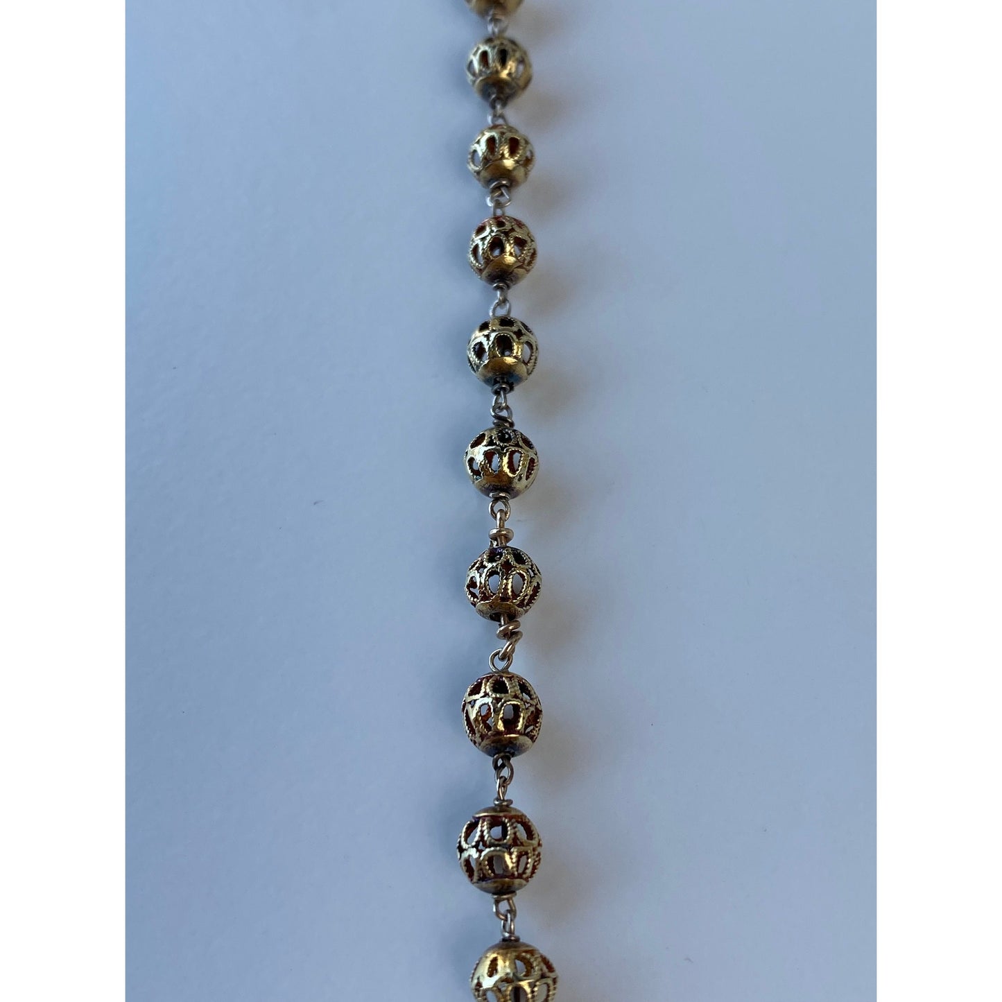 Vintage Solid 14k Yellow Gold Filigree Ball Link Bracelet - 7.25 Inches