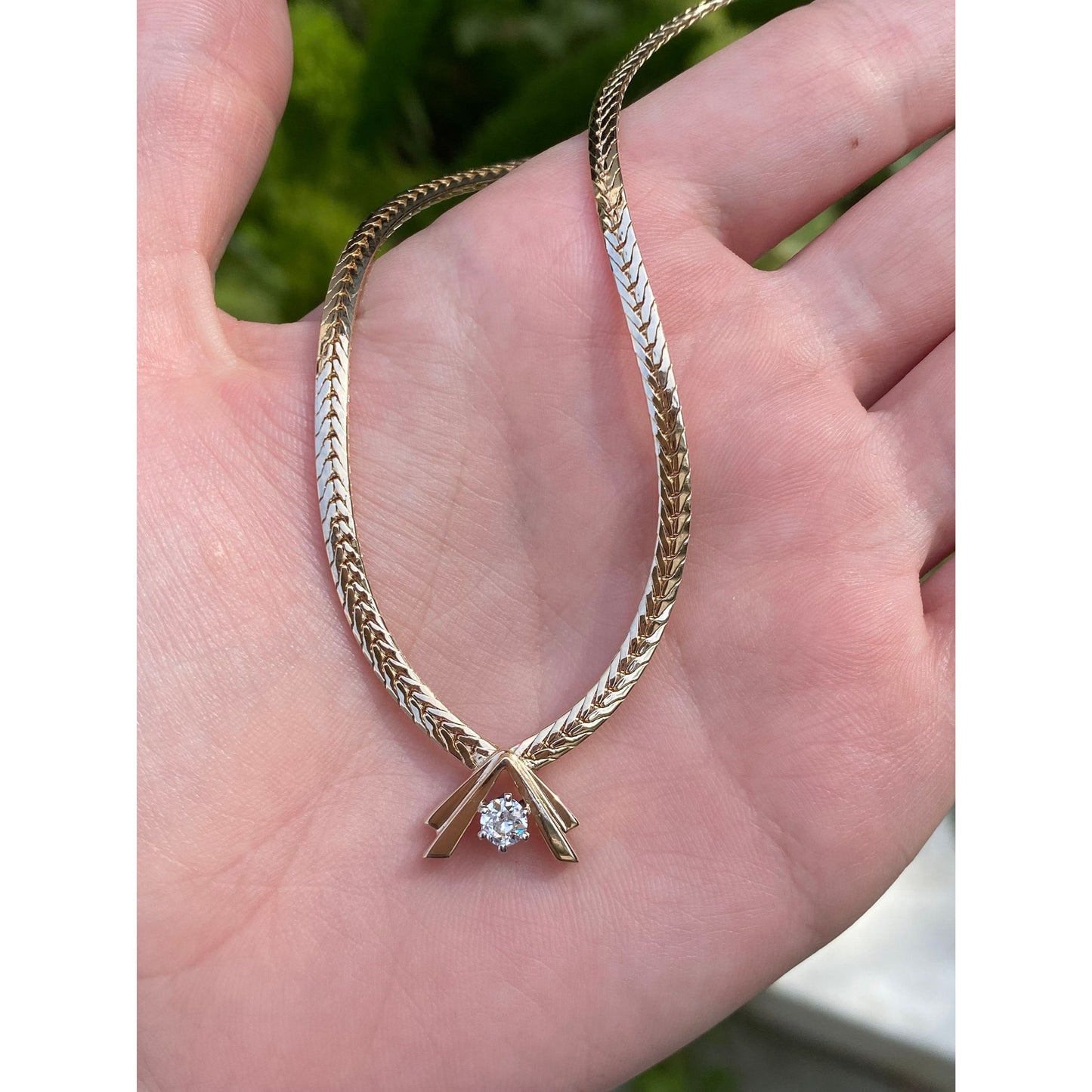 Vintage Solid 14k Yellow Gold Diamond Flat Chain Necklace - 18.5 inches