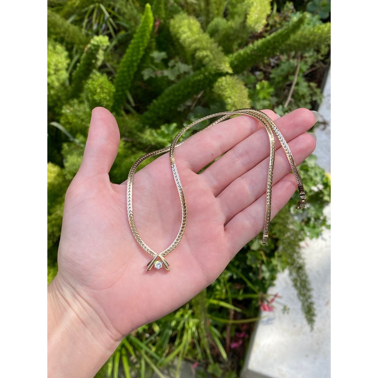 Vintage Solid 14k Yellow Gold Diamond Flat Chain Necklace - 18.5 inches