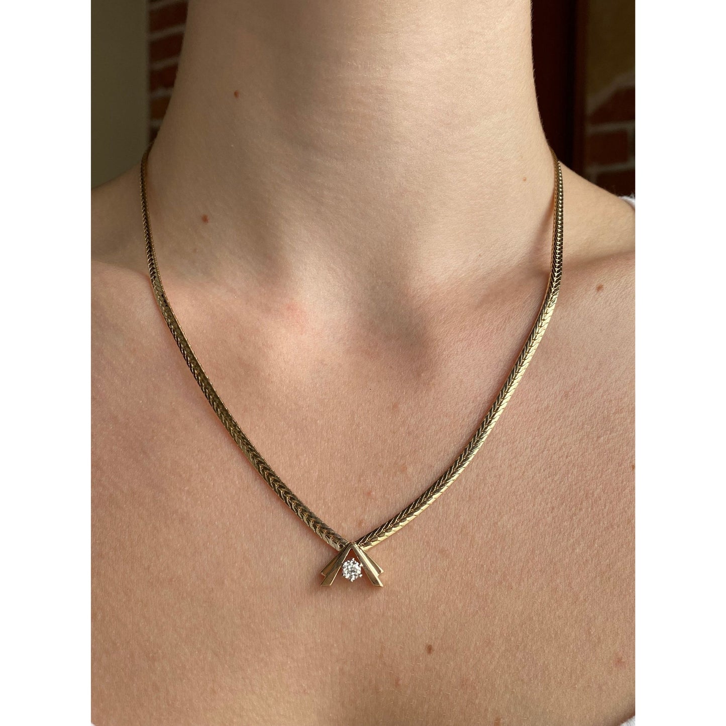 Vintage Solid 14k Yellow Gold Diamond Flat Chain Necklace - 18.5 inches