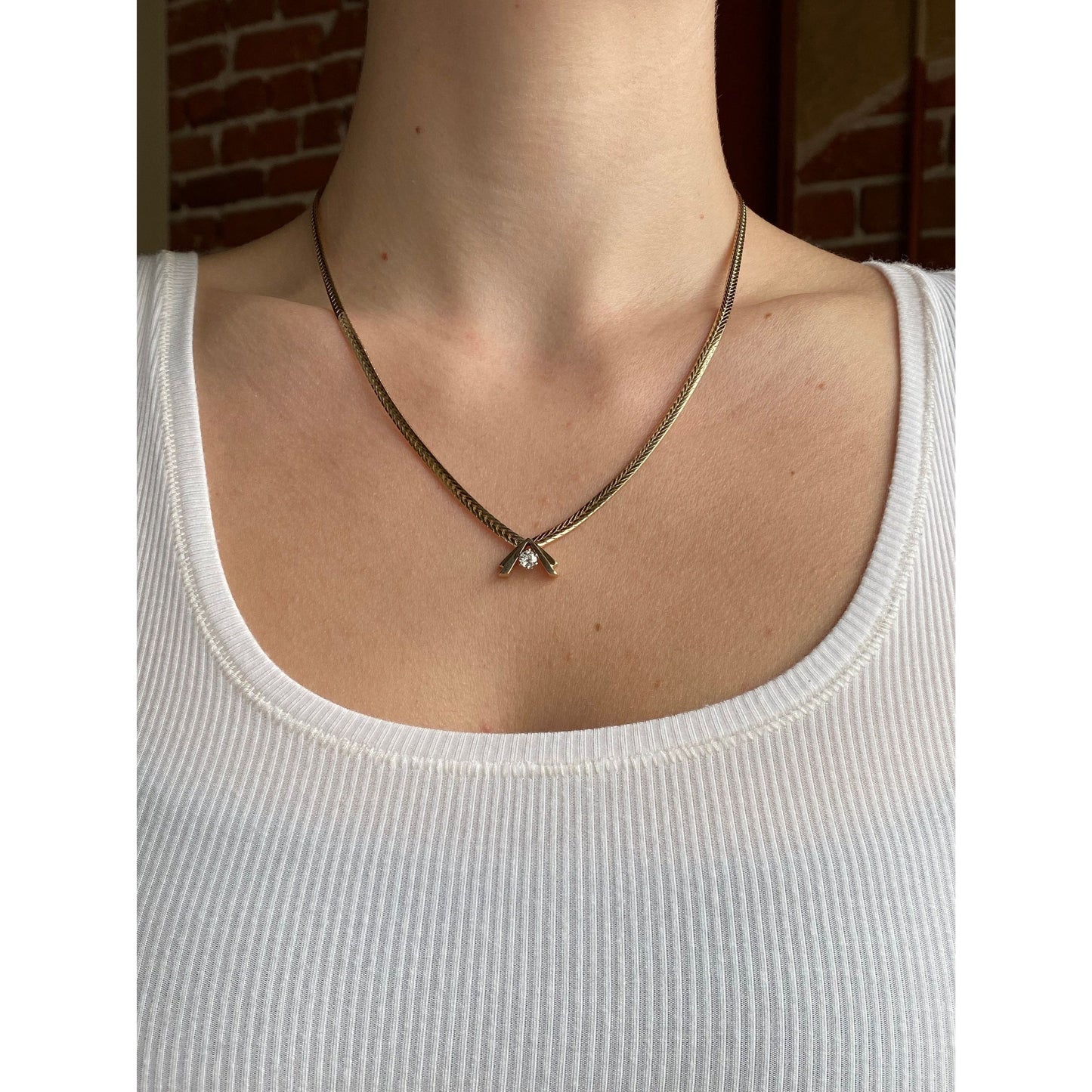 Vintage Solid 14k Yellow Gold Diamond Flat Chain Necklace - 18.5 inches