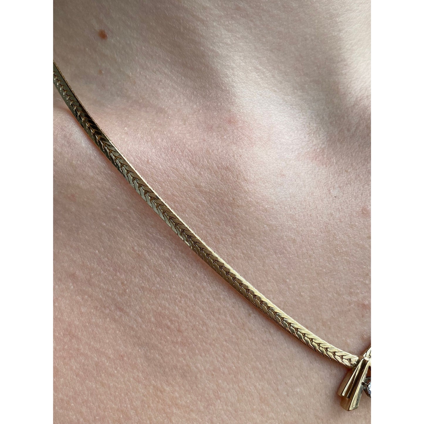 Vintage Solid 14k Yellow Gold Diamond Flat Chain Necklace - 18.5 inches