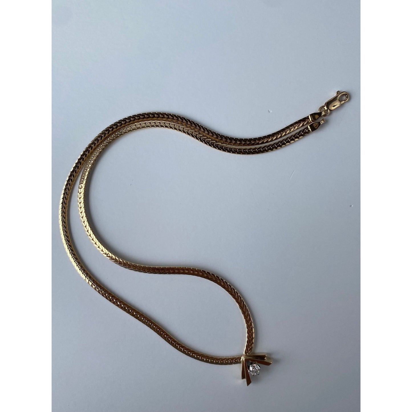 Vintage Solid 14k Yellow Gold Diamond Flat Chain Necklace - 18.5 inches