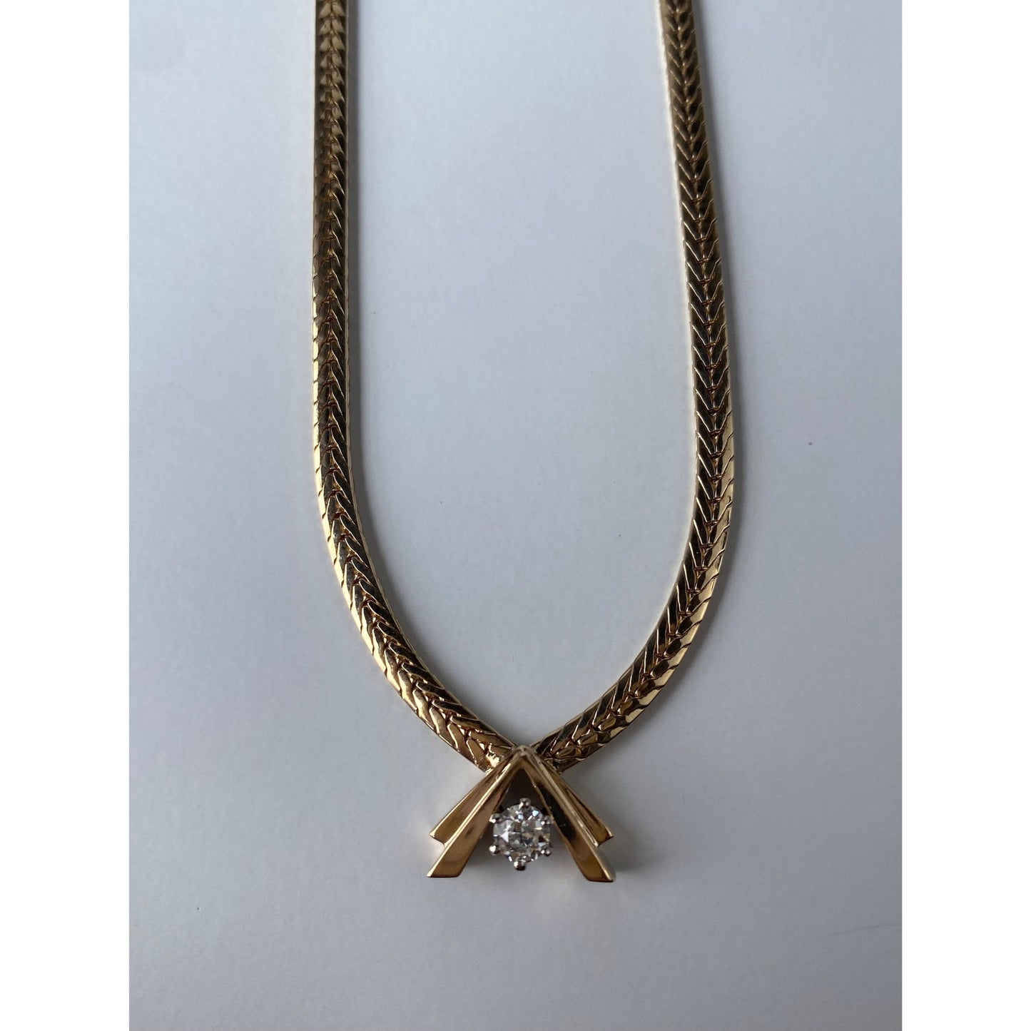 Vintage Solid 14k Yellow Gold Diamond Flat Chain Necklace - 18.5 inches