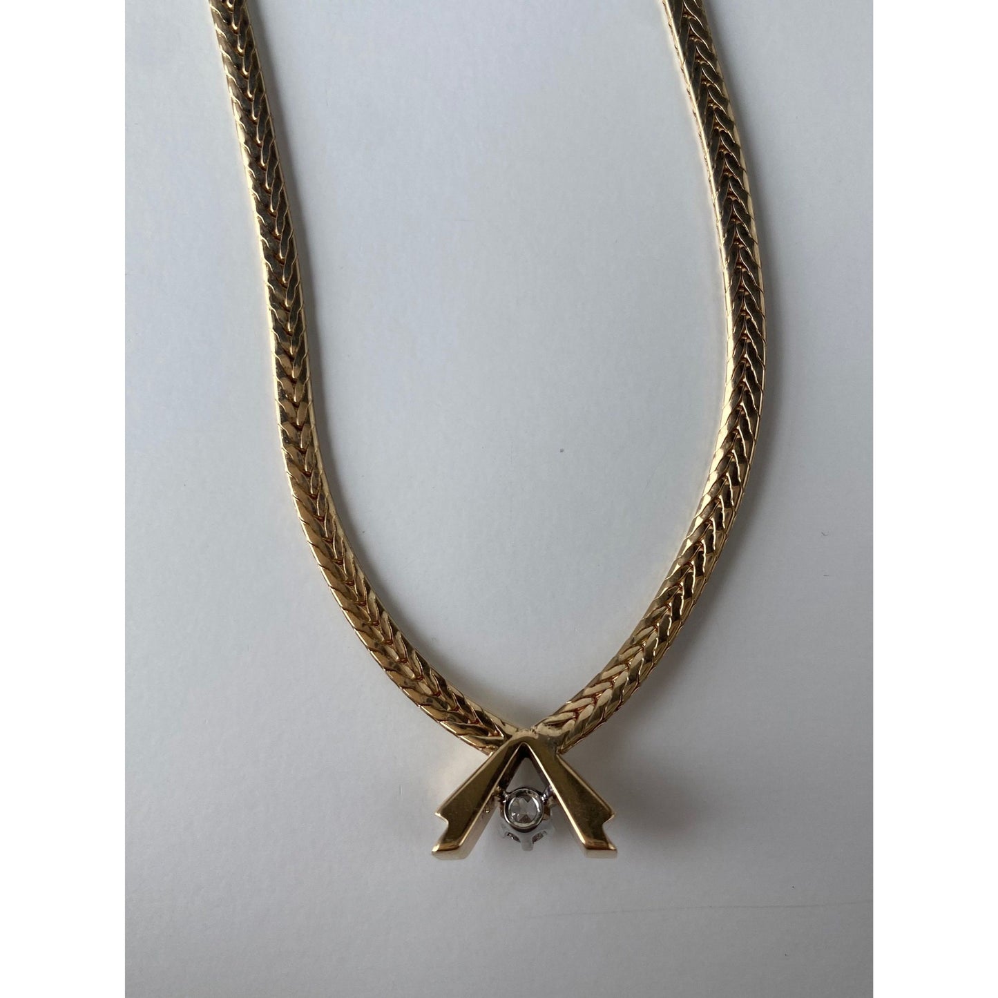 Vintage Solid 14k Yellow Gold Diamond Flat Chain Necklace - 18.5 inches