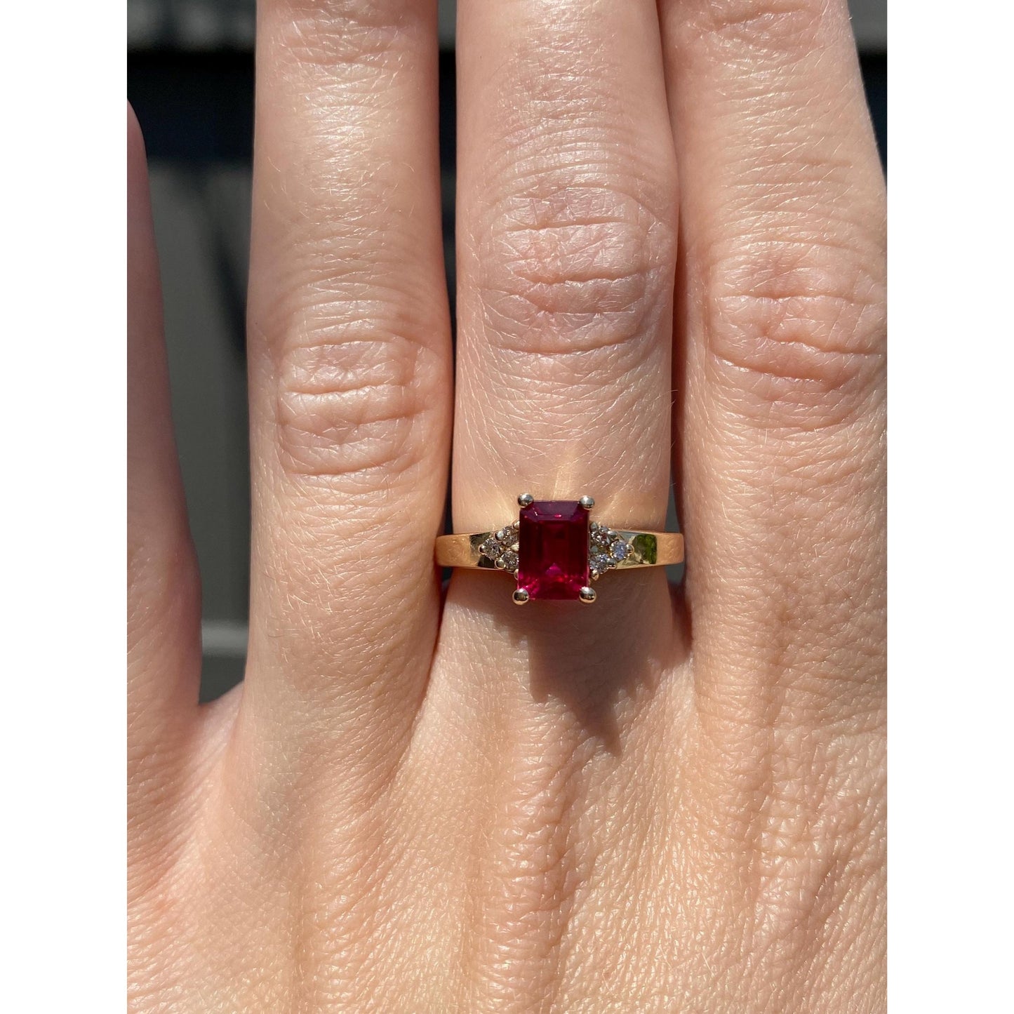 Vintage Solid 14k Yellow Gold Diamond Pink Spinel Ring - Size 6.25