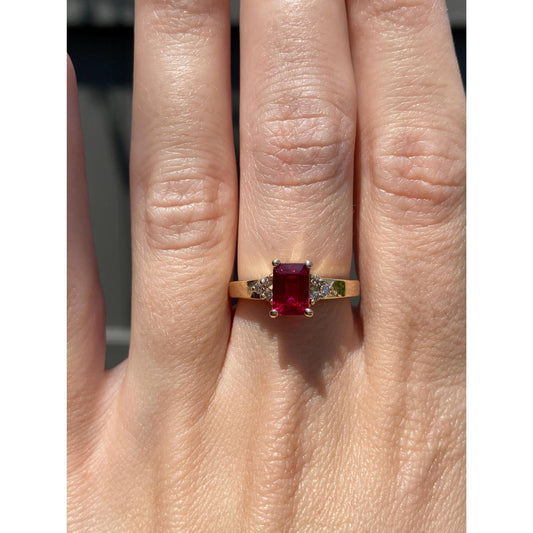 Vintage Solid 14k Yellow Gold Diamond Pink Spinel Ring - Size 6.25