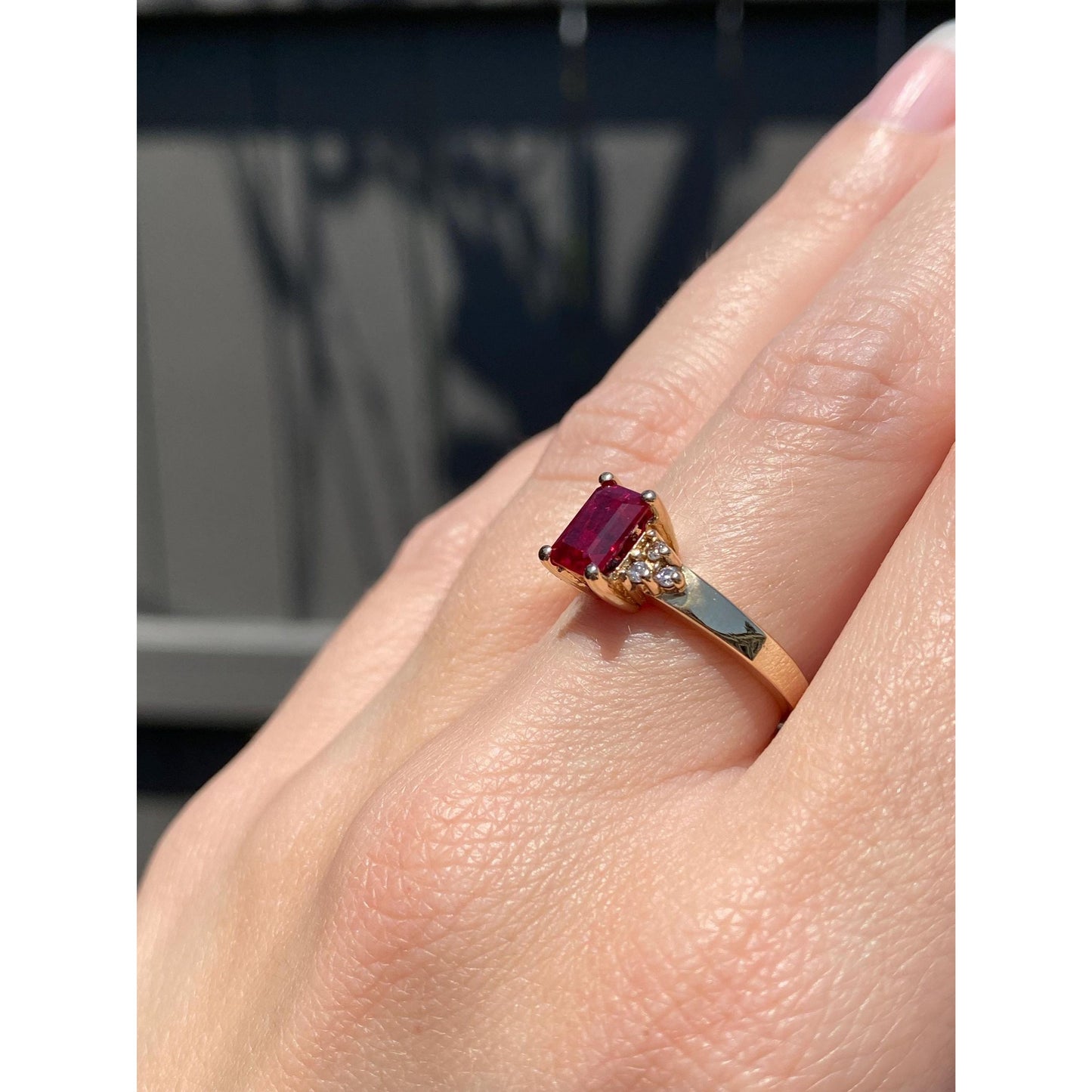 Vintage Solid 14k Yellow Gold Diamond Pink Spinel Ring - Size 6.25