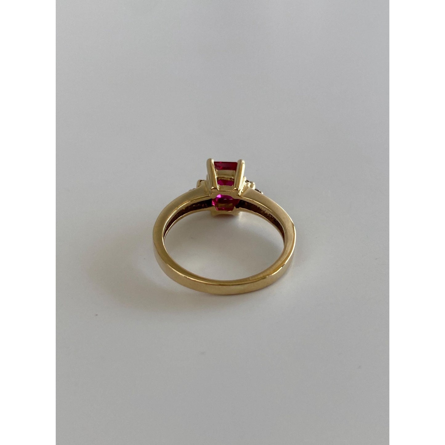Vintage Solid 14k Yellow Gold Diamond Pink Spinel Ring - Size 6.25