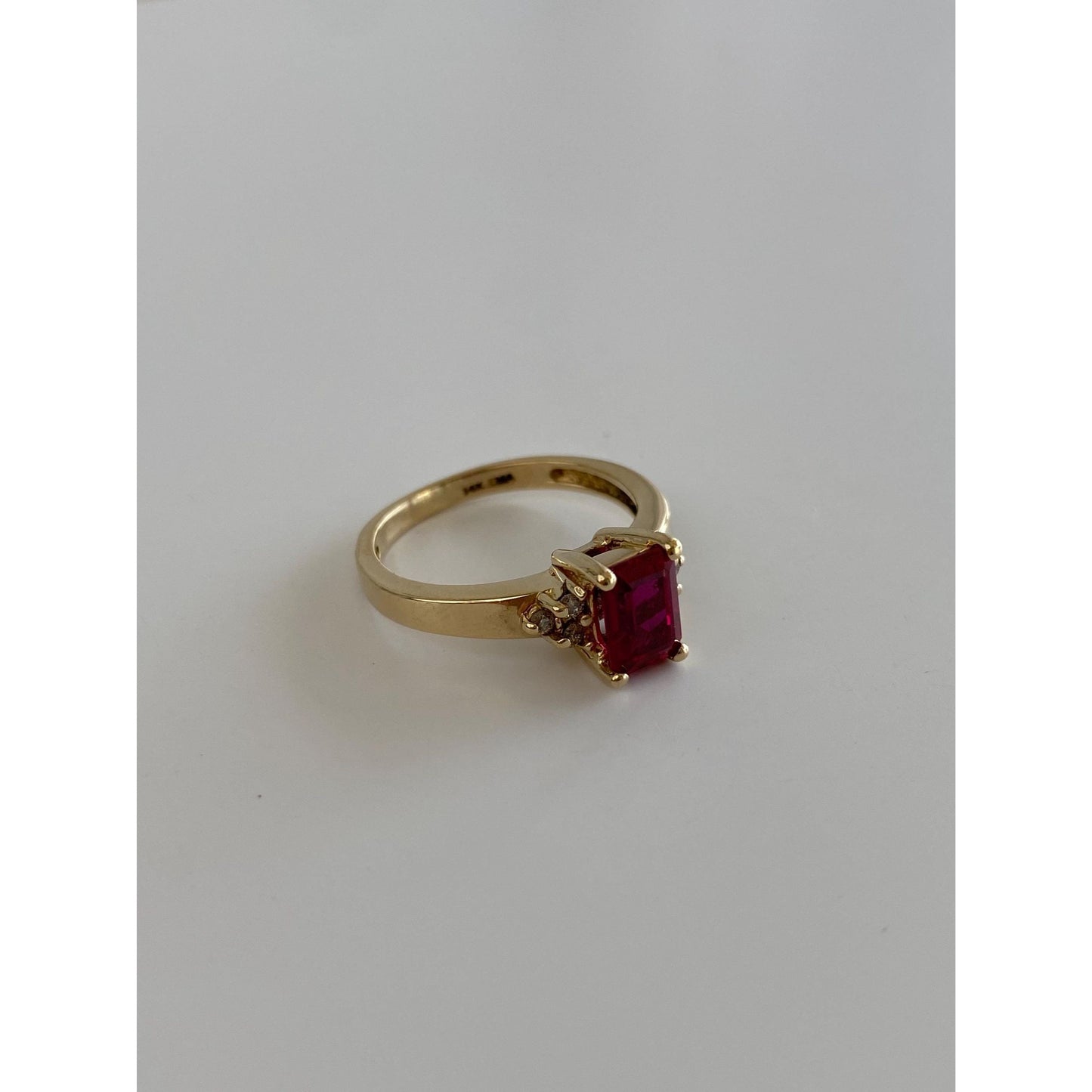 Vintage Solid 14k Yellow Gold Diamond Pink Spinel Ring - Size 6.25