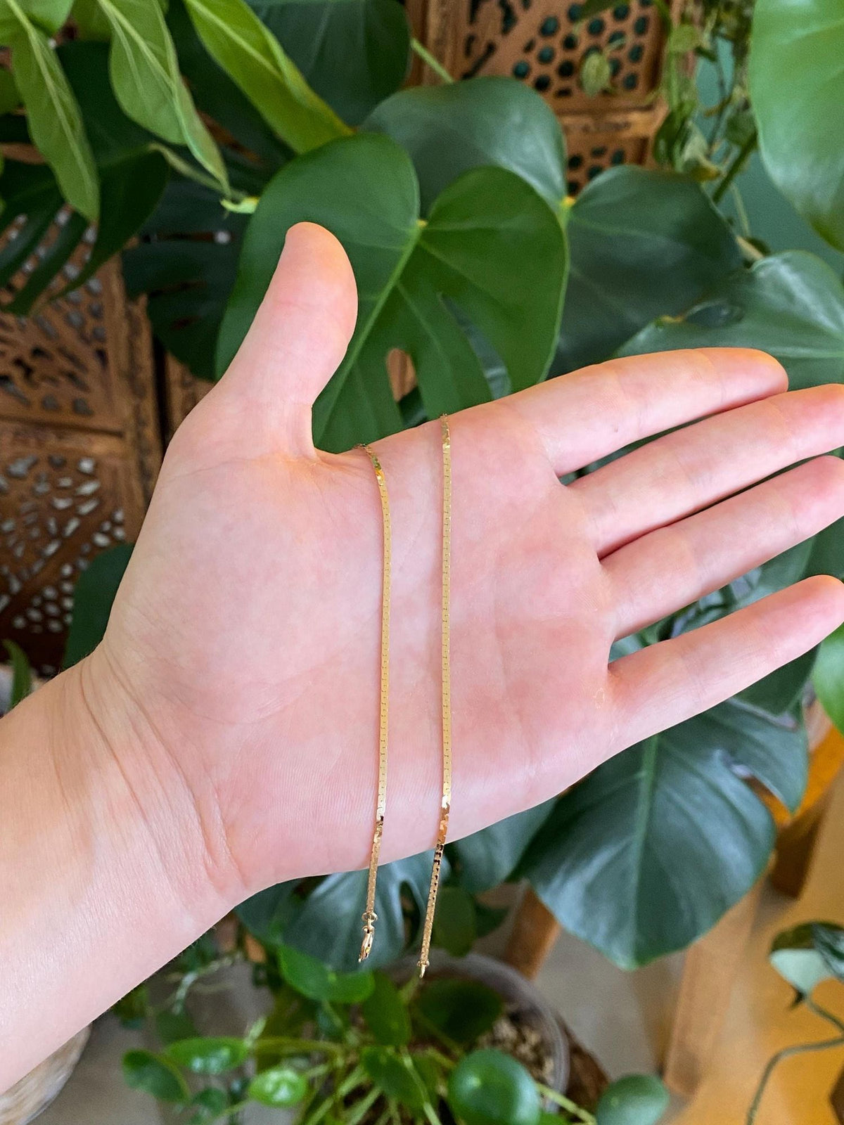 Vintage Solid 14k Yellow Gold Flat C Link Chain Necklace - 18.5 inches