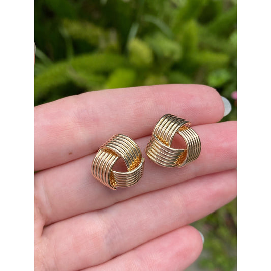 Vintage Solid 14k Yellow Gold Layered Knot Stud Earrings