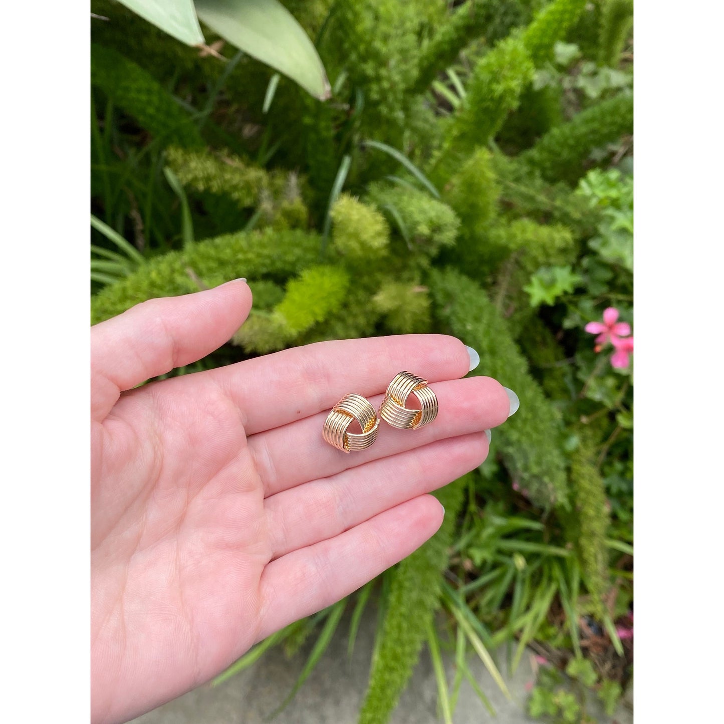 Vintage Solid 14k Yellow Gold Layered Knot Stud Earrings