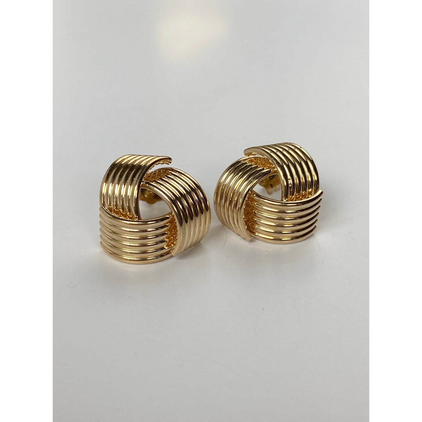 Vintage Solid 14k Yellow Gold Layered Knot Stud Earrings