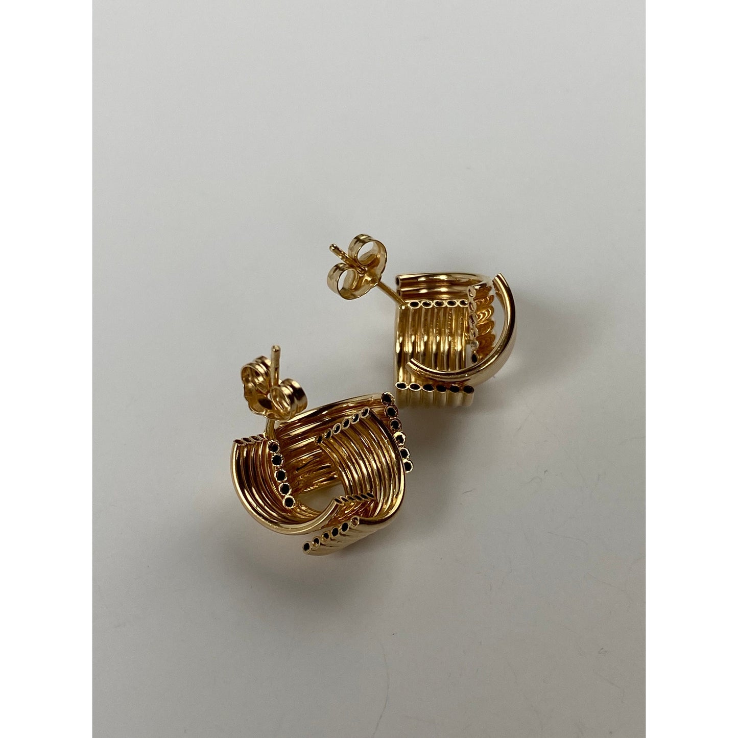 Vintage Solid 14k Yellow Gold Layered Knot Stud Earrings