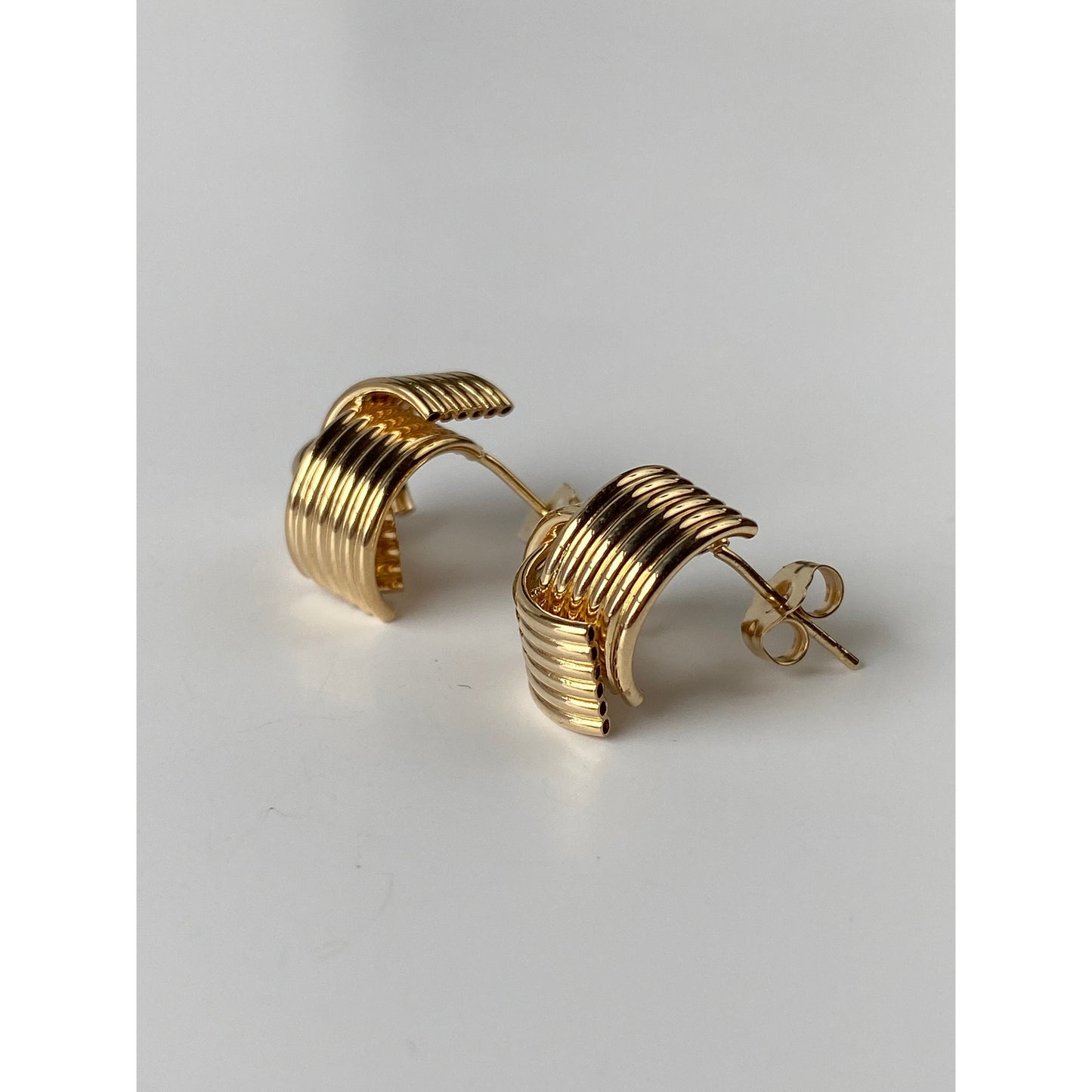 Vintage Solid 14k Yellow Gold Layered Knot Stud Earrings