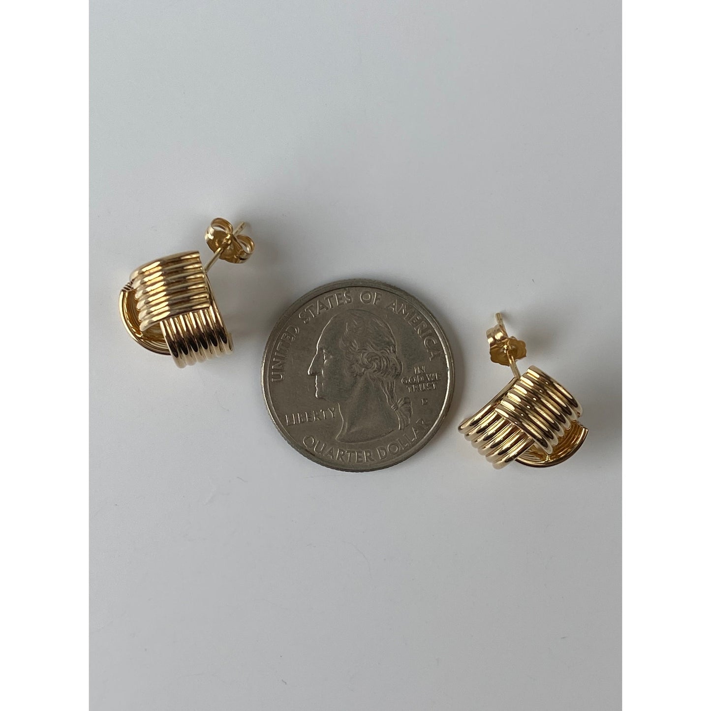 Vintage Solid 14k Yellow Gold Layered Knot Stud Earrings