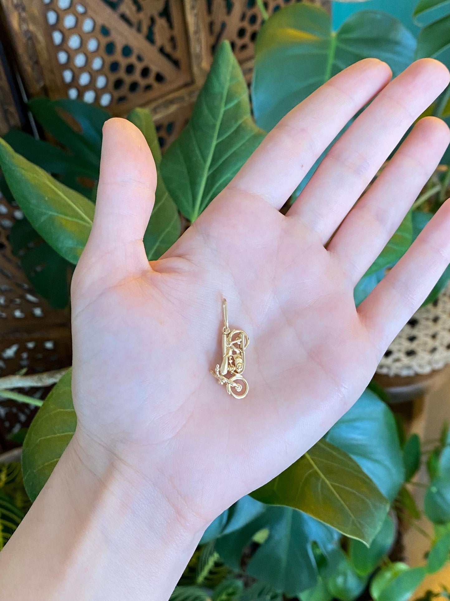Vintage Solid 12k Yellow Gold Motorcycle Charm