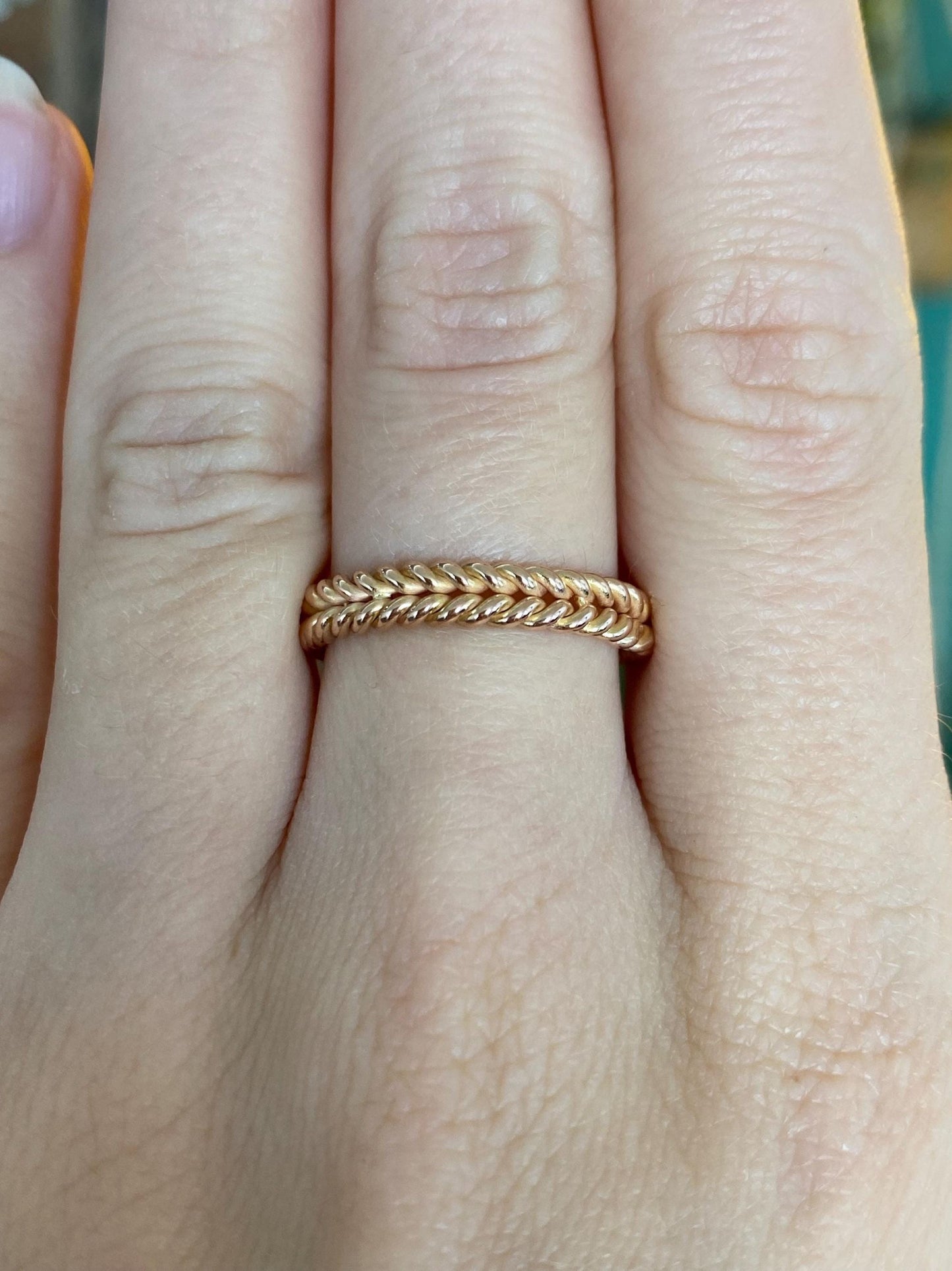 Vintage Solid 18k Rose Gold Double Rope Ring Band - Size 7.25
