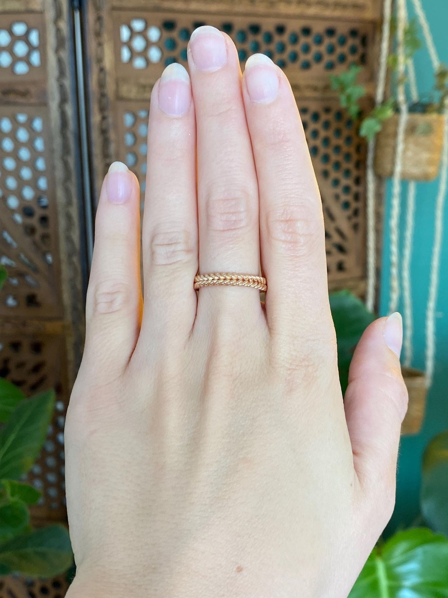 Vintage Solid 18k Rose Gold Double Rope Ring Band - Size 7.25
