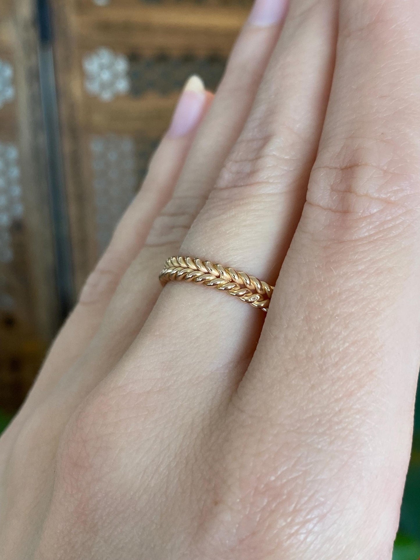 Vintage Solid 18k Rose Gold Double Rope Ring Band - Size 7.25