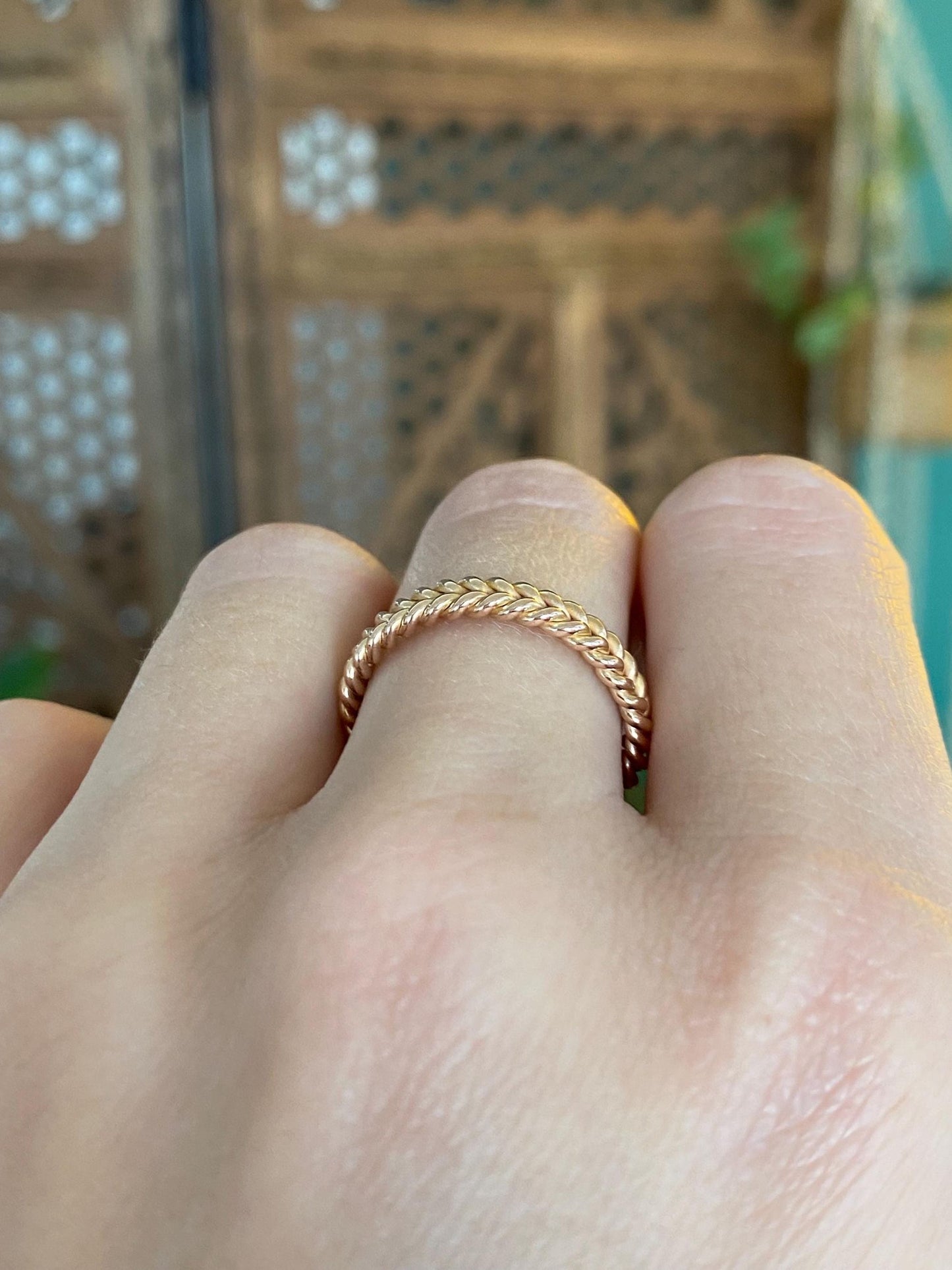 Vintage Solid 18k Rose Gold Double Rope Ring Band - Size 7.25