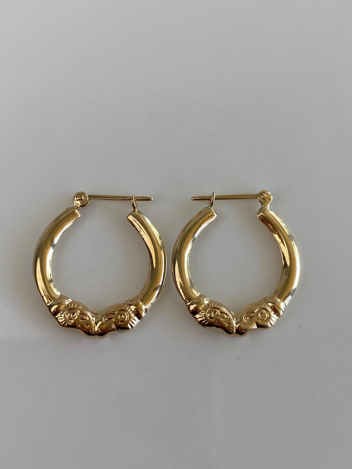 Vintage 14k Yellow Gold Ram Hoop Earrings
