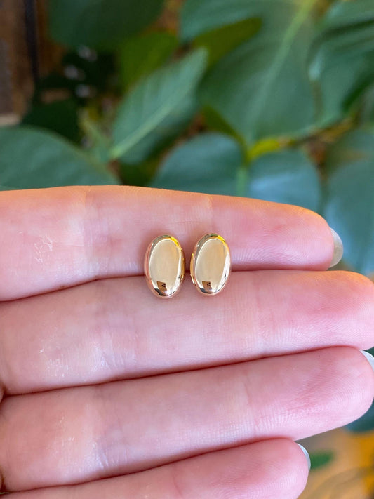 Vintage 14k Yellow Gold Oval Domed Stud Earrings