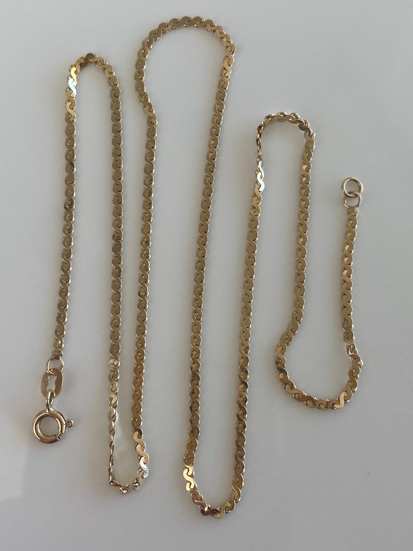Vintage Solid 14k Yellow Gold Serpentine Chain Necklace - 19 inches