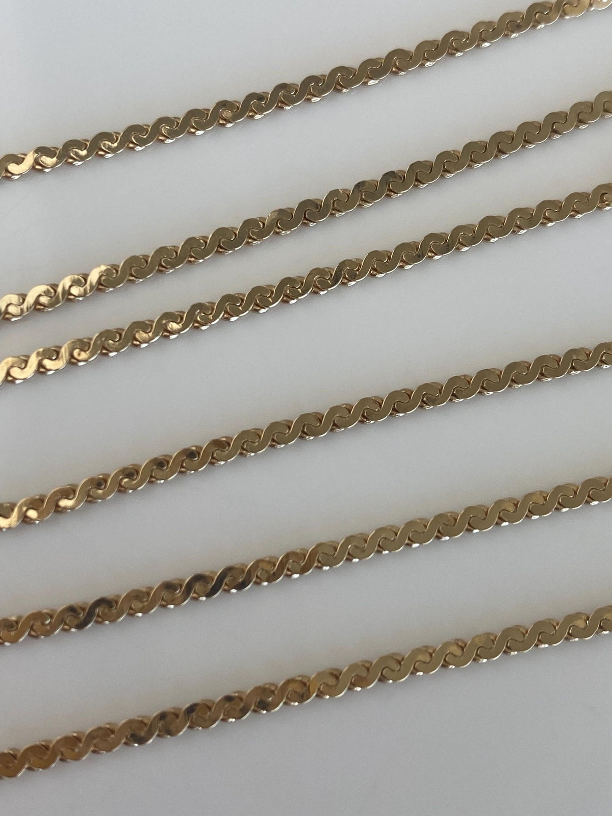 Vintage Solid 14k Yellow Gold Serpentine Chain Necklace - 19 inches