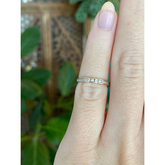 Vintage Solid 14k Rose Gold Cubic Zirconia Open Ring - Size 2.5