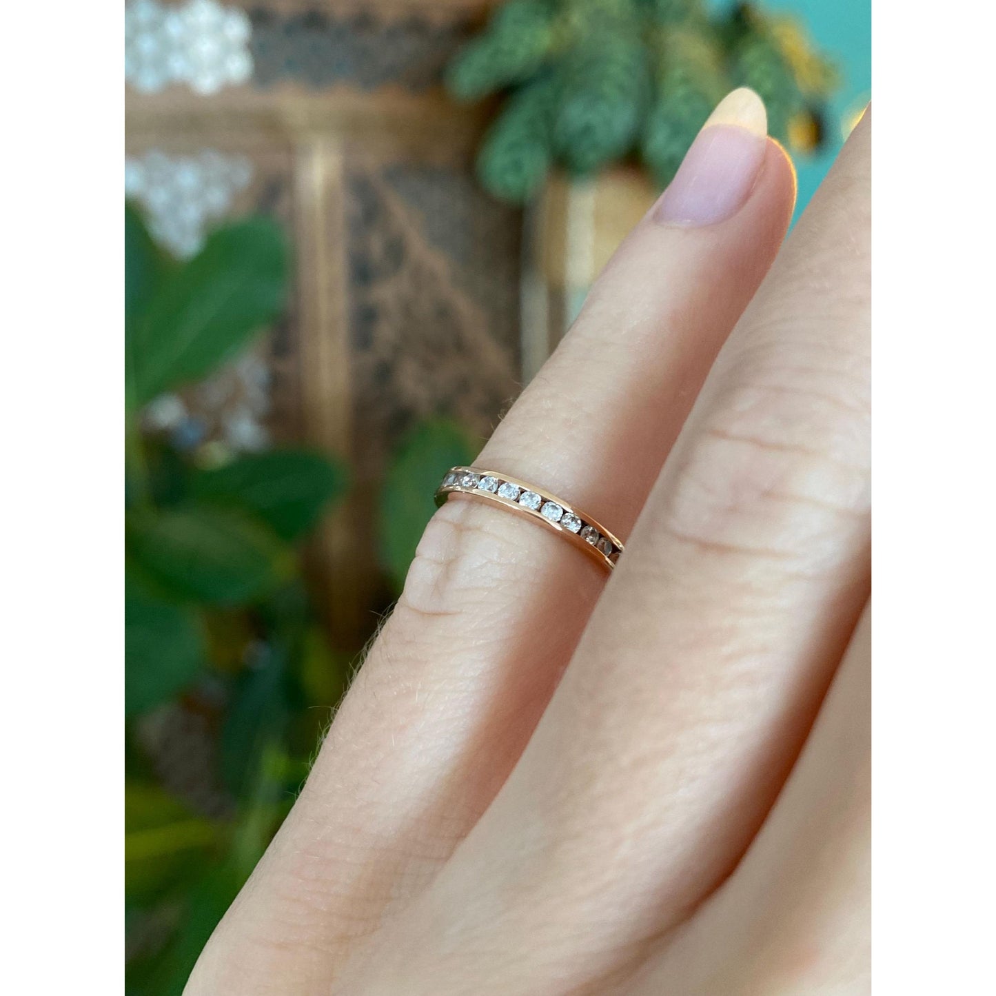 Vintage Solid 14k Rose Gold Cubic Zirconia Open Ring - Size 2.5