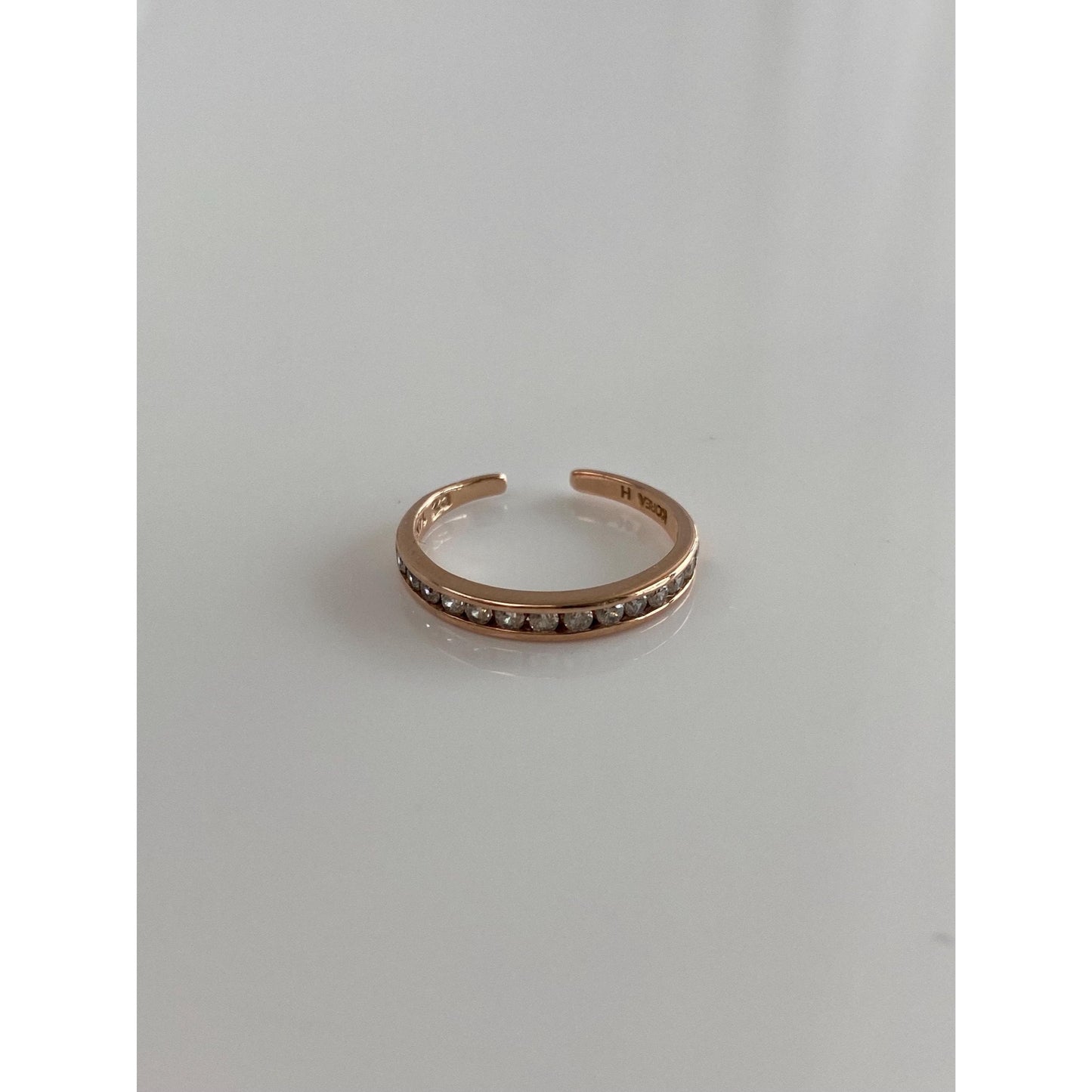 Vintage Solid 14k Rose Gold Cubic Zirconia Open Ring - Size 2.5
